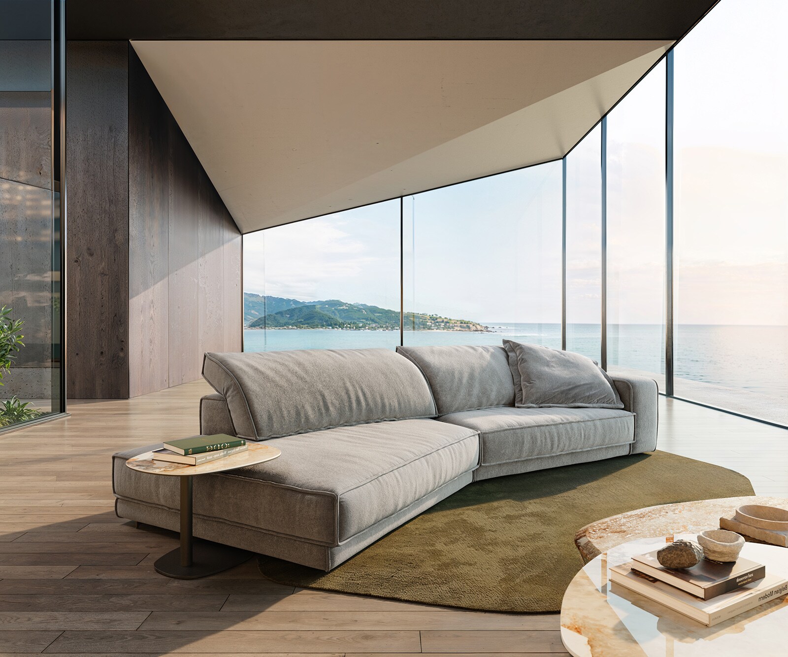 Big-Sofa Snoosh 400x150 cm Strukturstoff Soft Grau Recamiere links 2