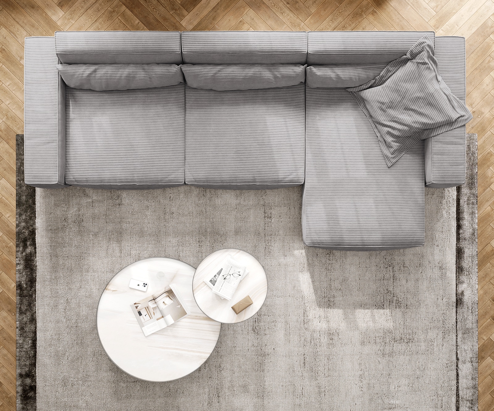 Ecksofa Sirpio XL 370x170 cm Cord Silbergrau Recamiere variabel 3 Ecksofa Sirpio XL 370x170 cm Cord Silbergrau Recamiere variabel 3