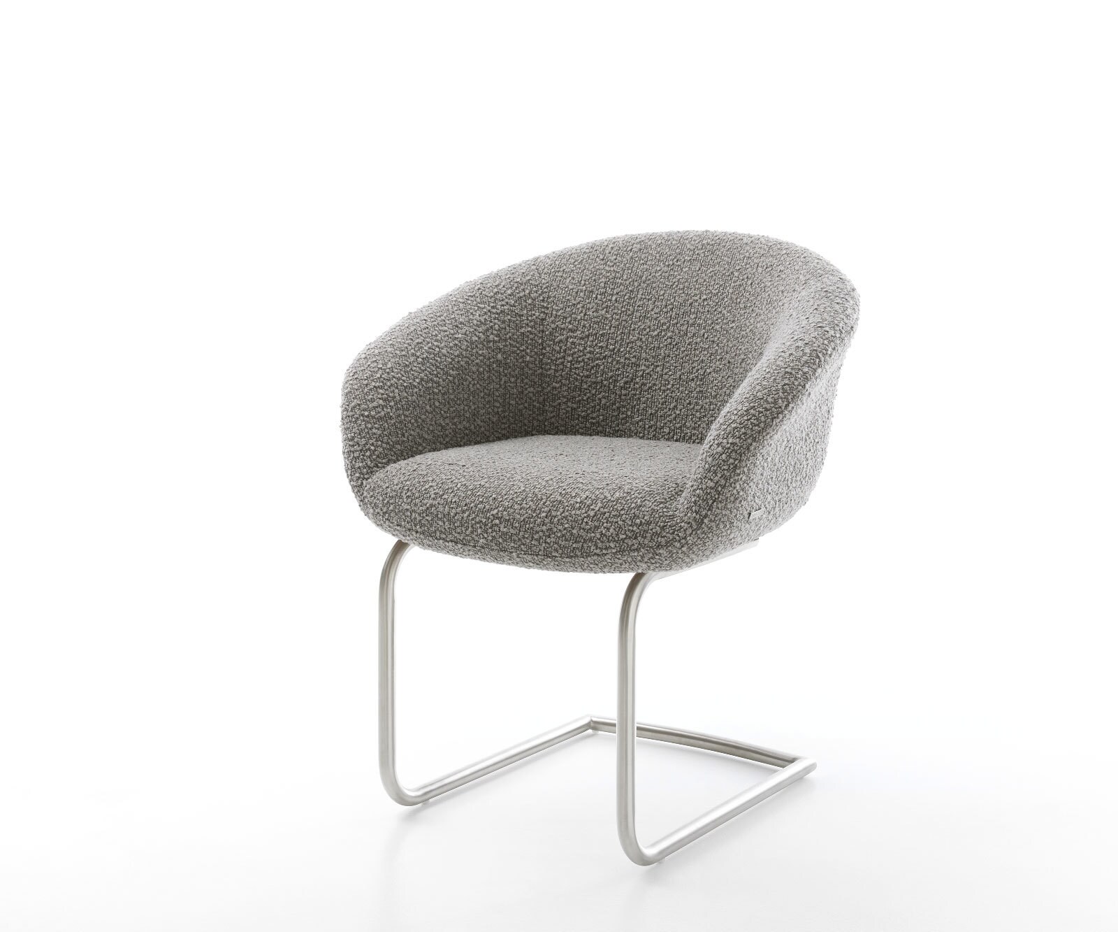 Cantilever Vinka-Flex avec accoudoirs bouclé gris argenté pied cantilever rond acier inoxydable brossé ressorts ensachés