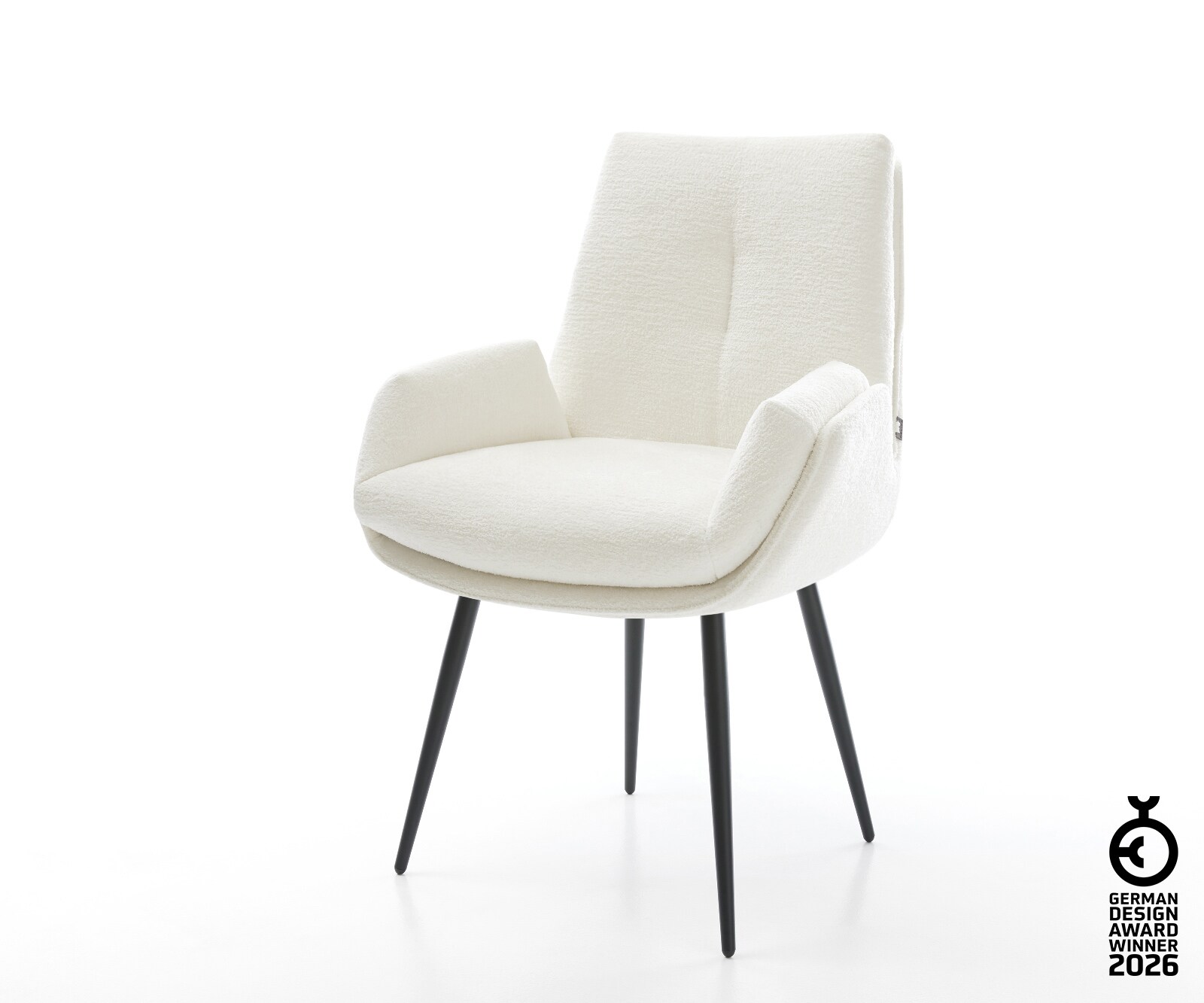Chaise-de-salle-à-manger Clea-Flex bouclé doux beige 4 pieds coniques noir