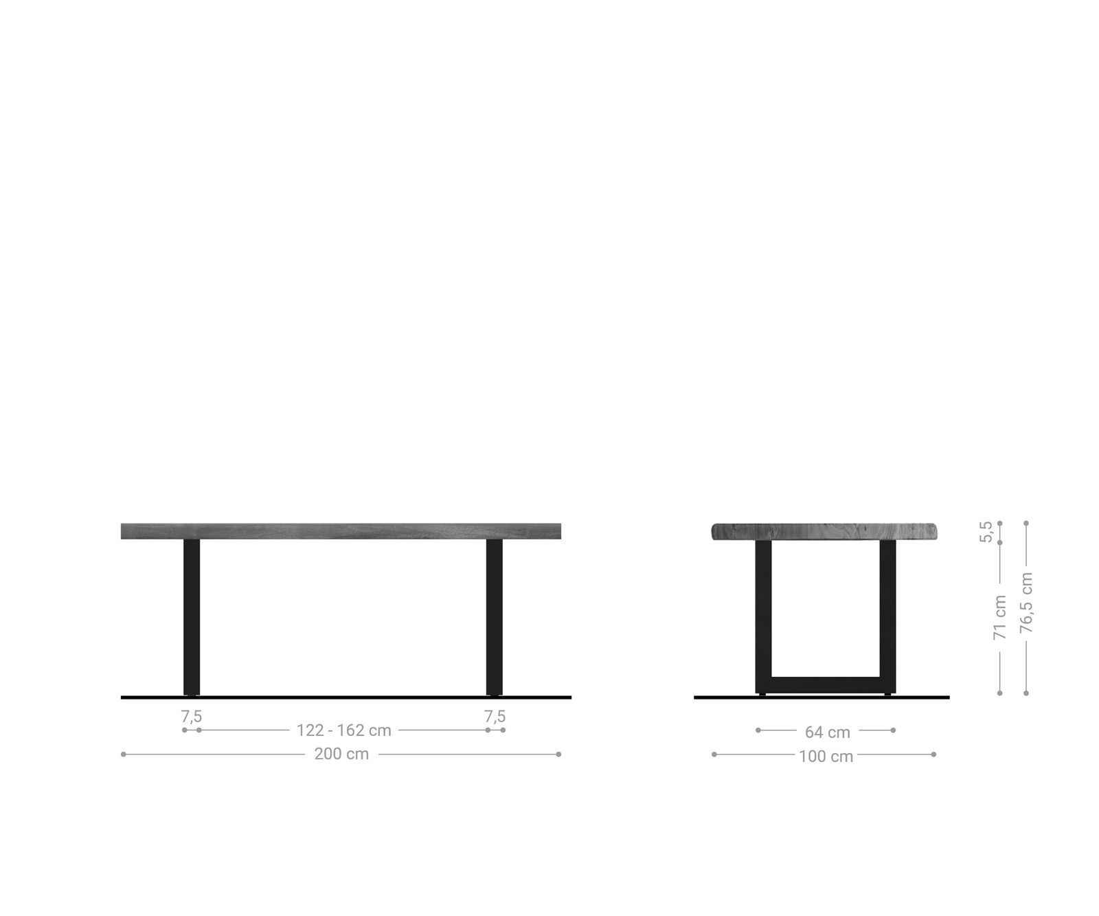 Table-à-manger Edge 200x100 XL acacia platine acier inoxydable large Live-Edge 5