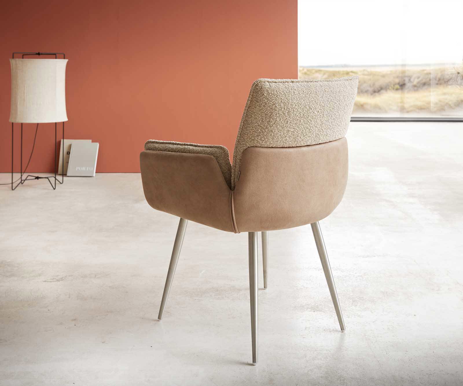 Chaise-de-salle-à-manger Nela-Flex tissu mixte couleur boue 4 pieds coniques acier inoxydable brossé 4
