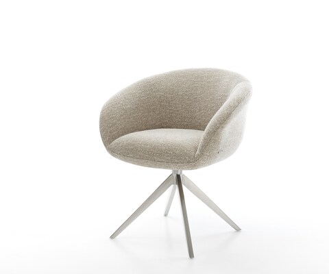 Chaise-pivotante Vinka-Flex avec accoudoirs tissu tissé doux beige pied croisé large acier inoxydable pivotement sur 360° fonction bascule resorts ensachés