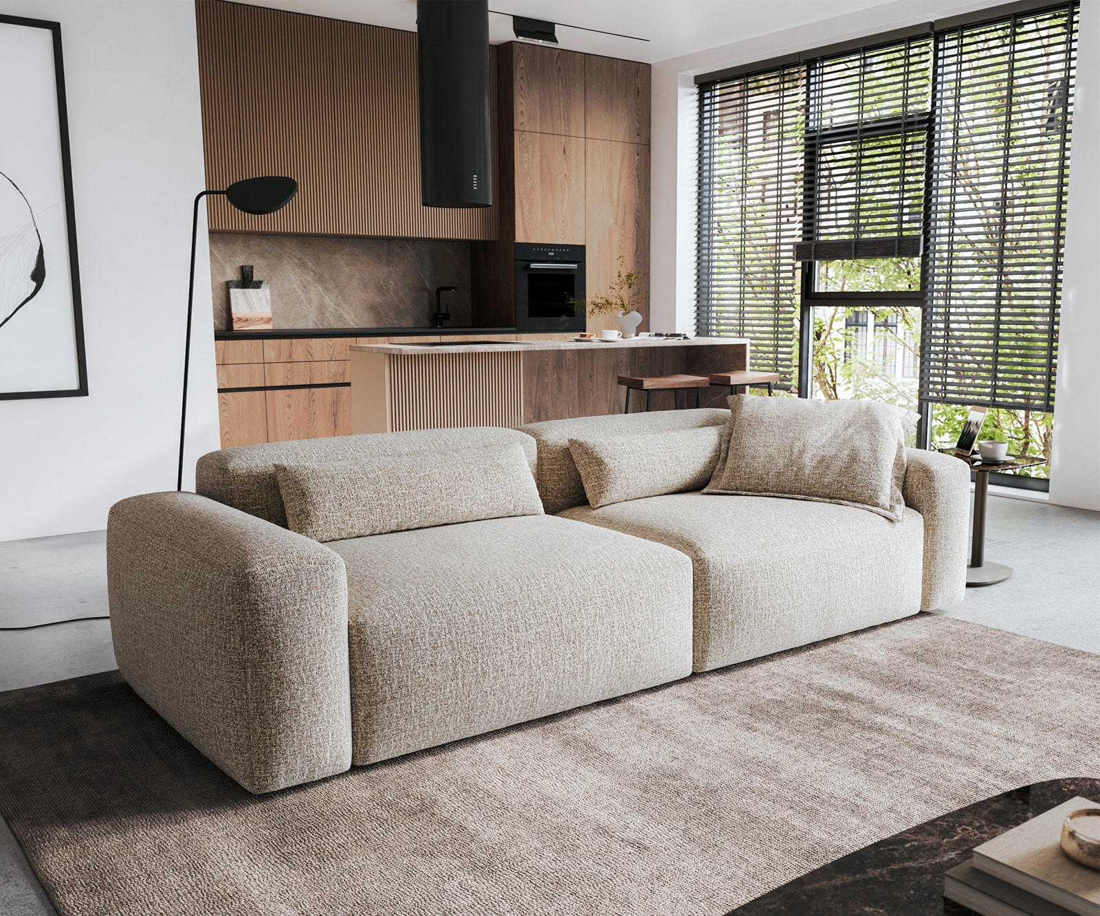 Big Couch Freestyle Pure Webstoff Soft Beige 280x110 cm