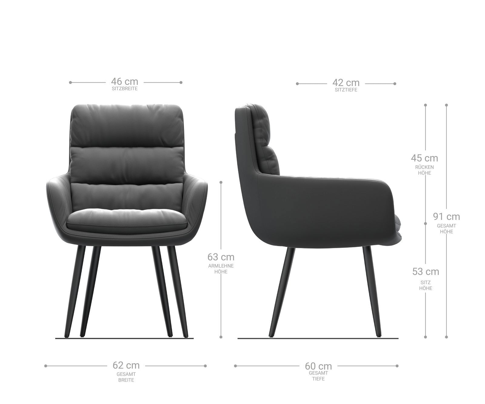 Esszimmerstuhl Abelia-Flex mit Armlehnen Echt-Leder Schwarz 4-Fuß konisch Schwarz 5 Esszimmerstuhl Abelia-Flex mit Armlehnen Echt-Leder Schwarz 4-Fuß konisch Schwarz 5