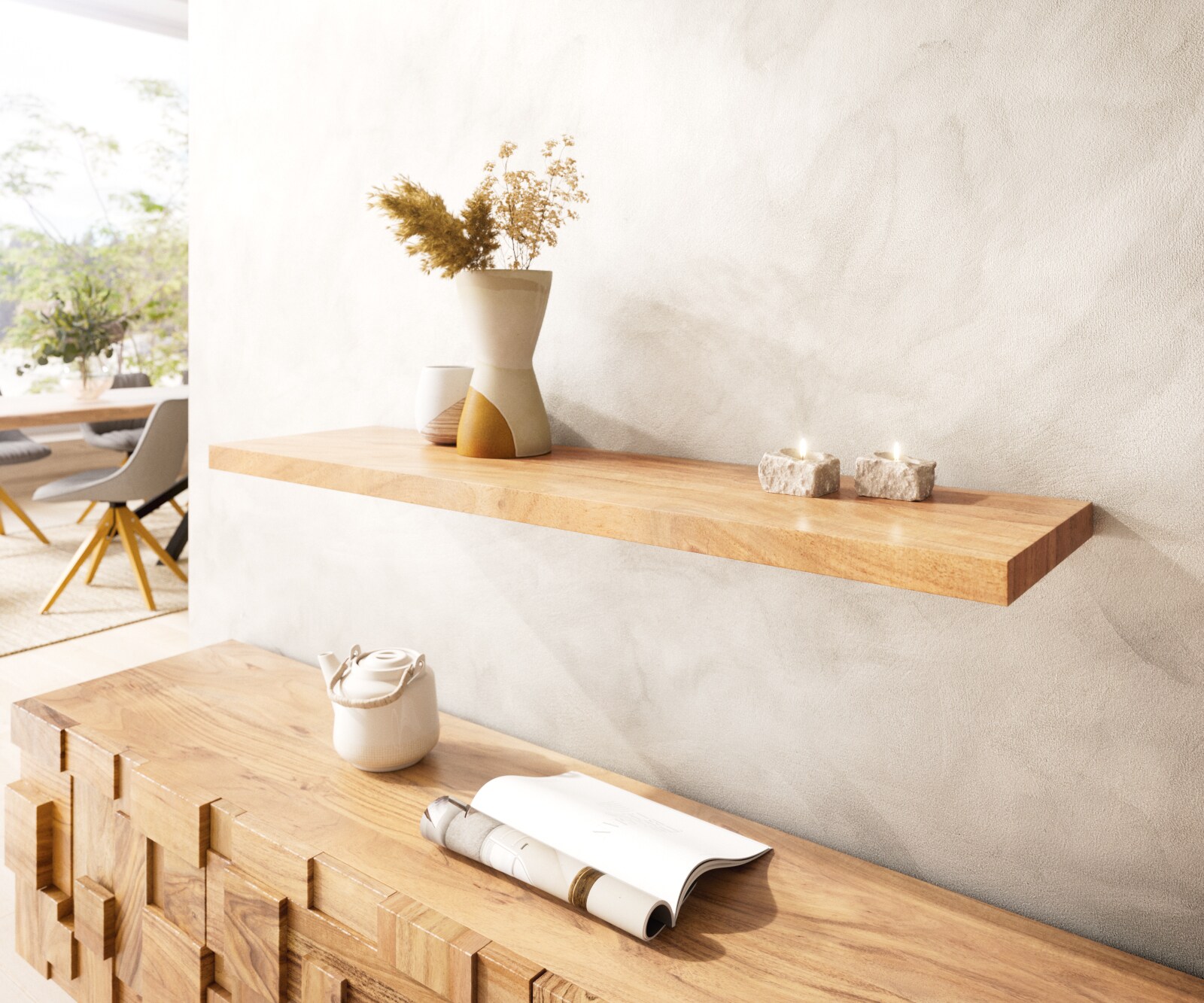 Étagère-murale Live-Edge 100 cm acacia nature bord d'arbre massif 2