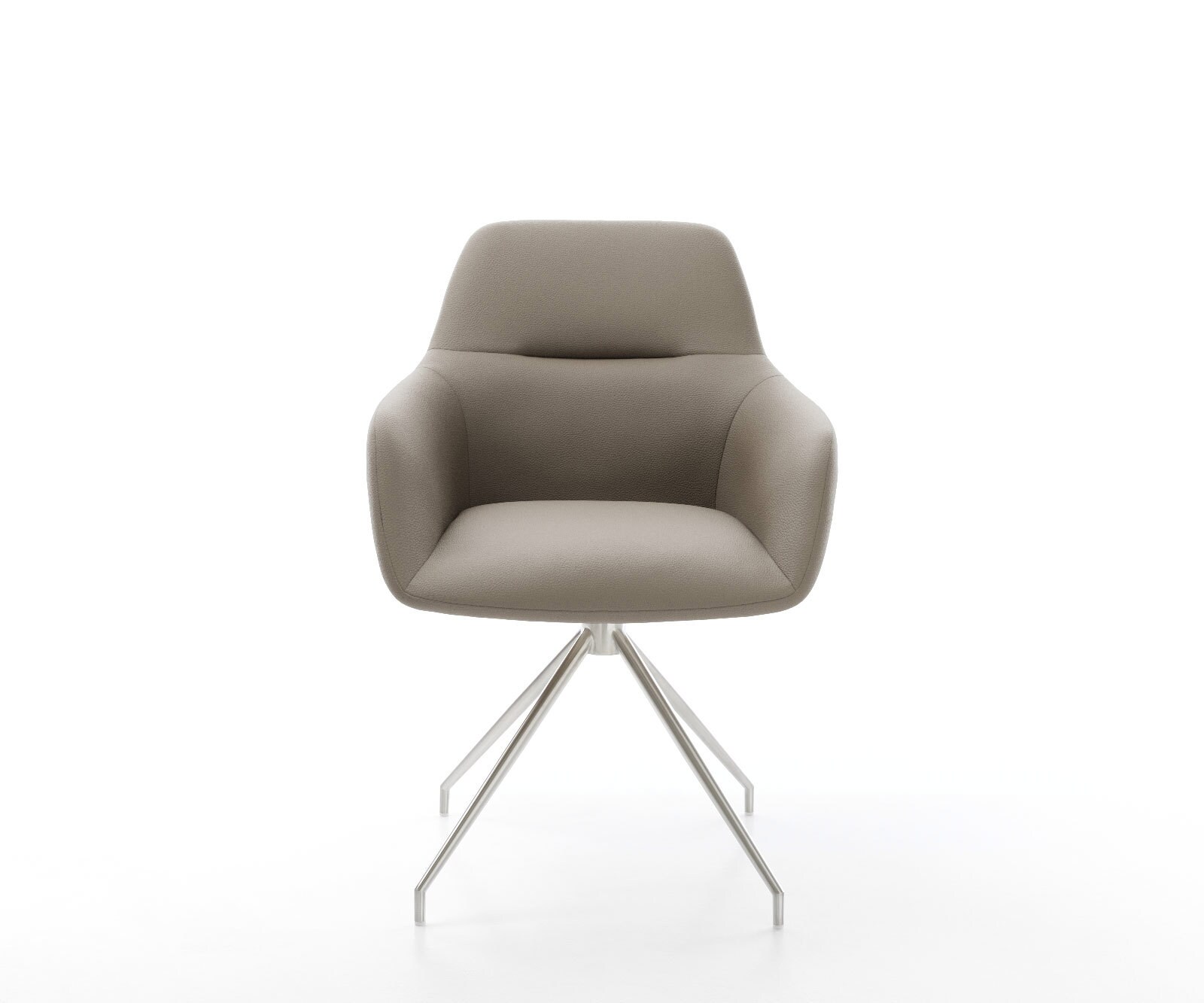 Chaise-de-salle-à-manger Pejo-Flex cuir de vache couleur boue pied croisé conique acier inoxydable brossé ressorts ensachés 1
