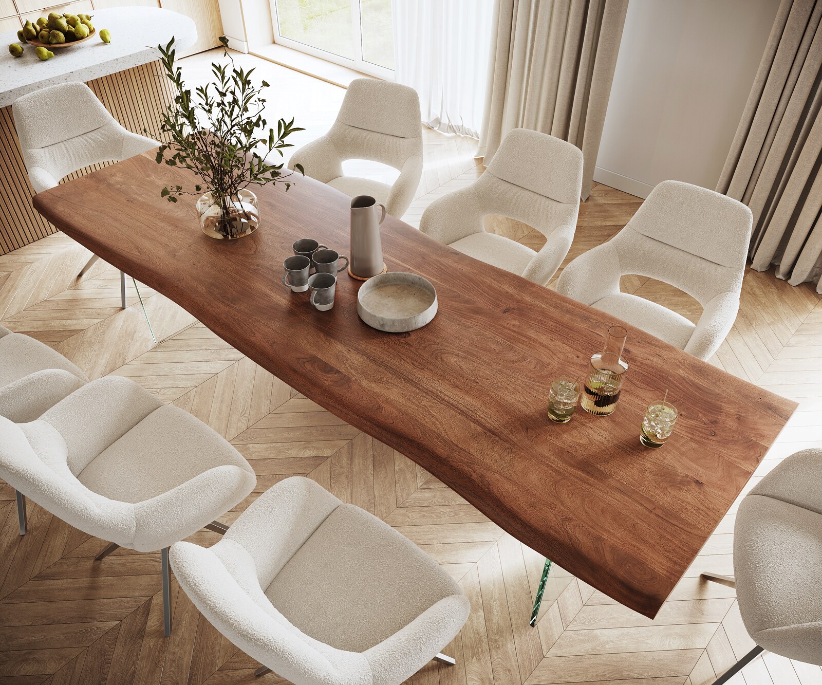 Table à manger Edge 300x100 XL acacia marron verre Live-Edge 4