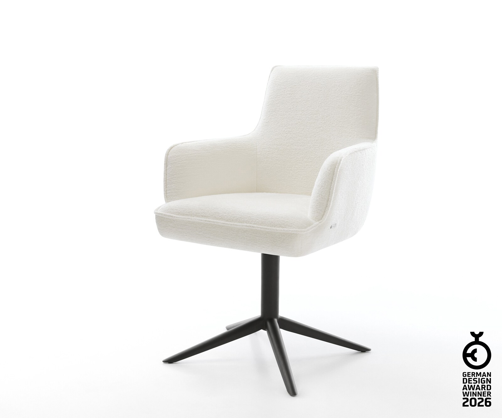 Drehstuhl Heira-Flex mit Armlehnen Bouclé Soft Beige Fußkreuz Schwarz 360° drehbar Wippfunktion Taschenfederkern 1
