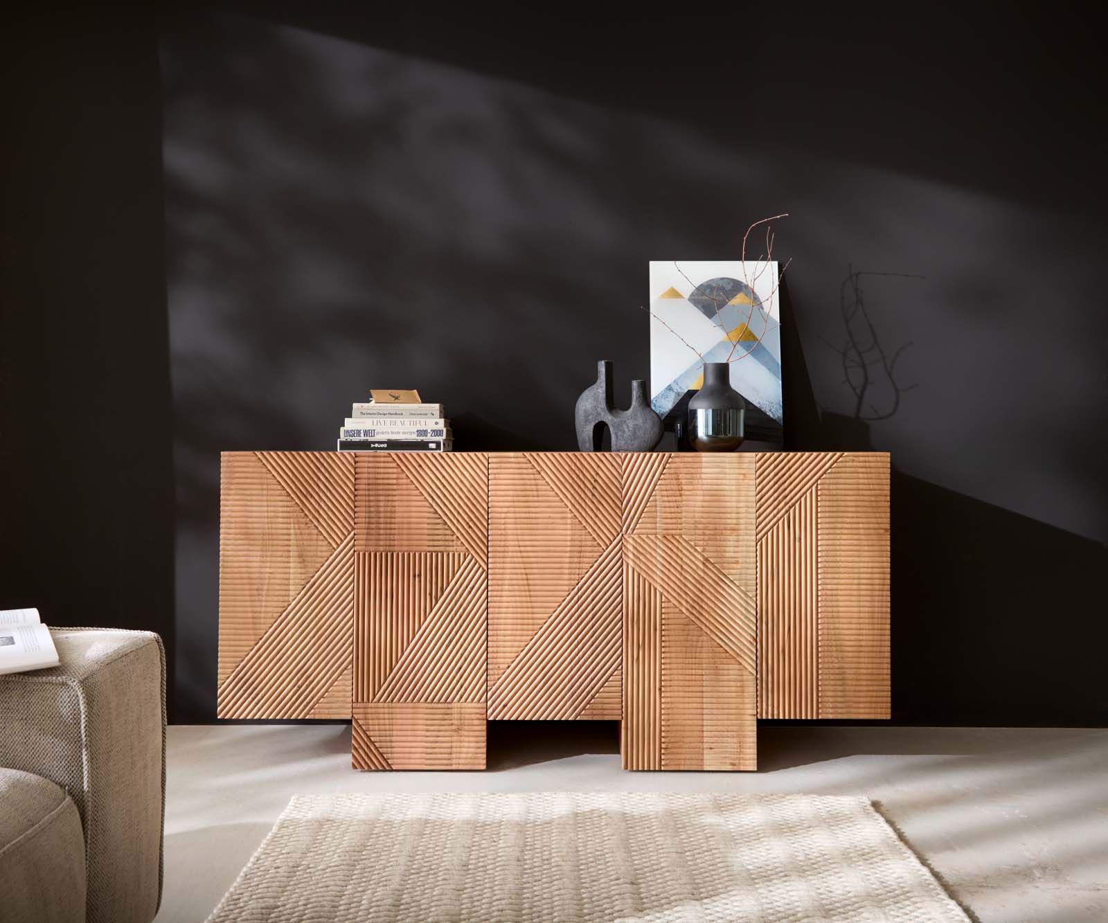 Sideboard Naxxar 180 cm Akazie Natur 5 Türen 2