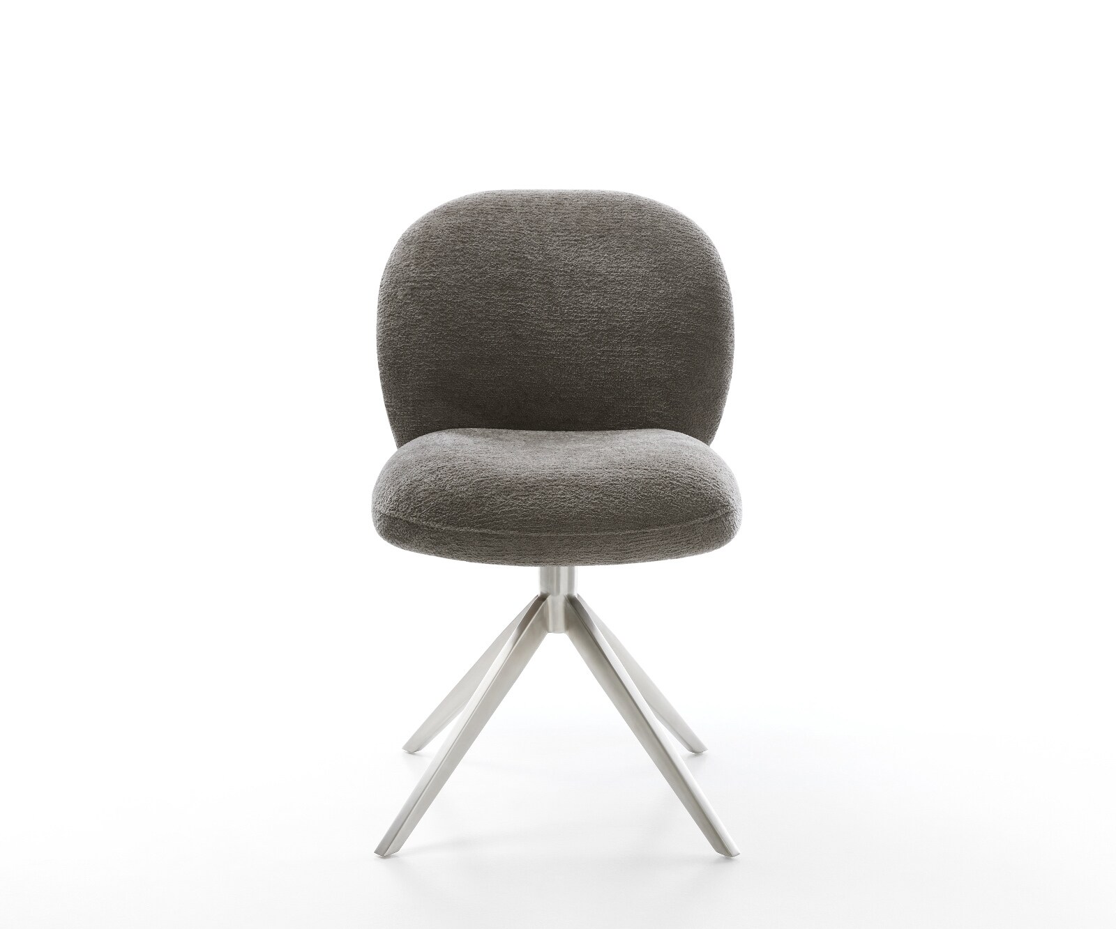Chaise-pivotante Nube-Flex bouclé doux couleur boue pied croisé large acier inoxydable pivotement sur 360° fonction bascule resorts ensachés 1
