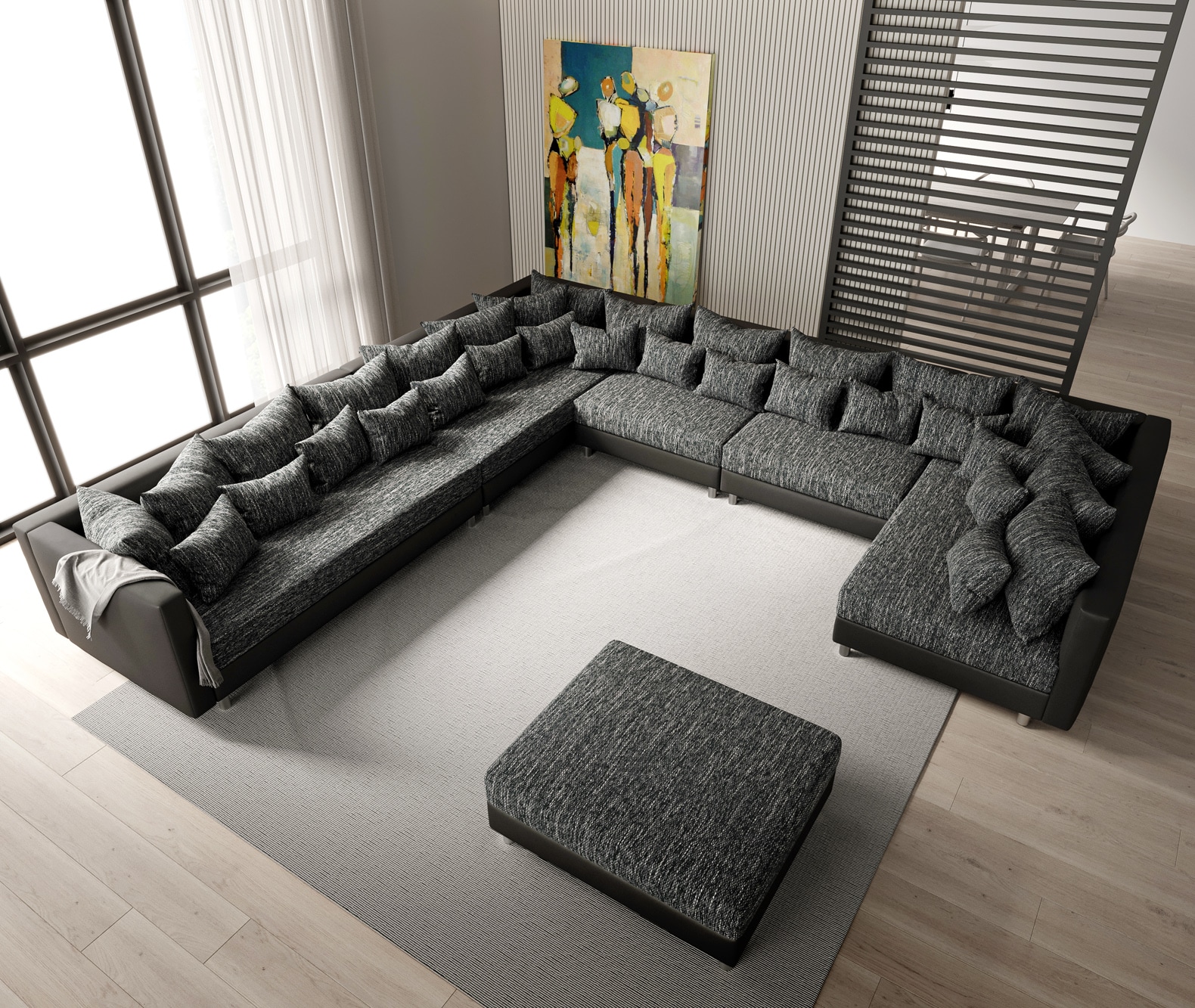 Wohnlandschaft Clovis XXL Schwarz Hocker Ottomane Links modular 2 Wohnlandschaft Clovis XXL Schwarz Hocker Ottomane Links modular 2