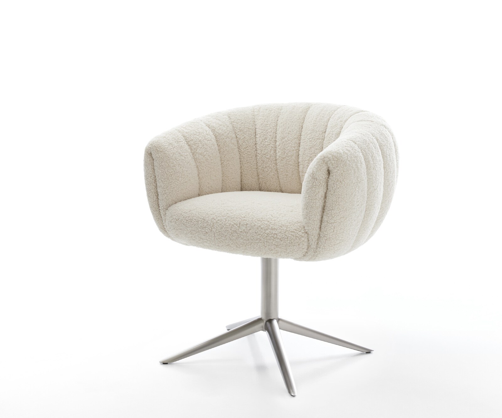 Drehstuhl Jada-Flex Teddystoff Beige Fußkreuz Edelstahl 360° drehbar Wippfunktion Taschenfederkern 1
