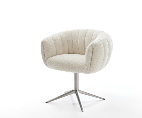 Drehstuhl Jada-Flex Teddystoff Beige Fußkreuz Edelstahl 360° drehbar Wippfunktion Taschenfederkern