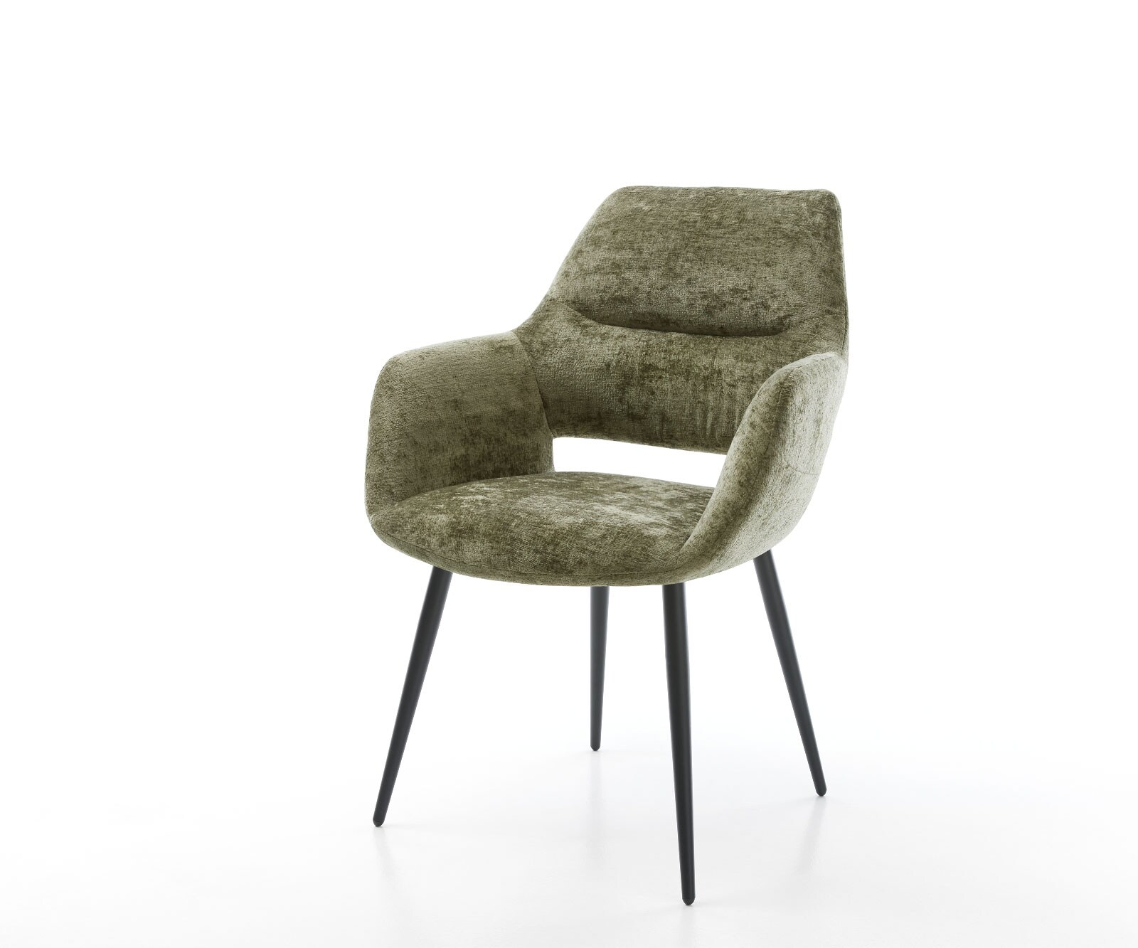 Esszimmerstuhl Yago-Flex mit Armlehnen Chenille Olive 4-Fuß konisch Schwarz