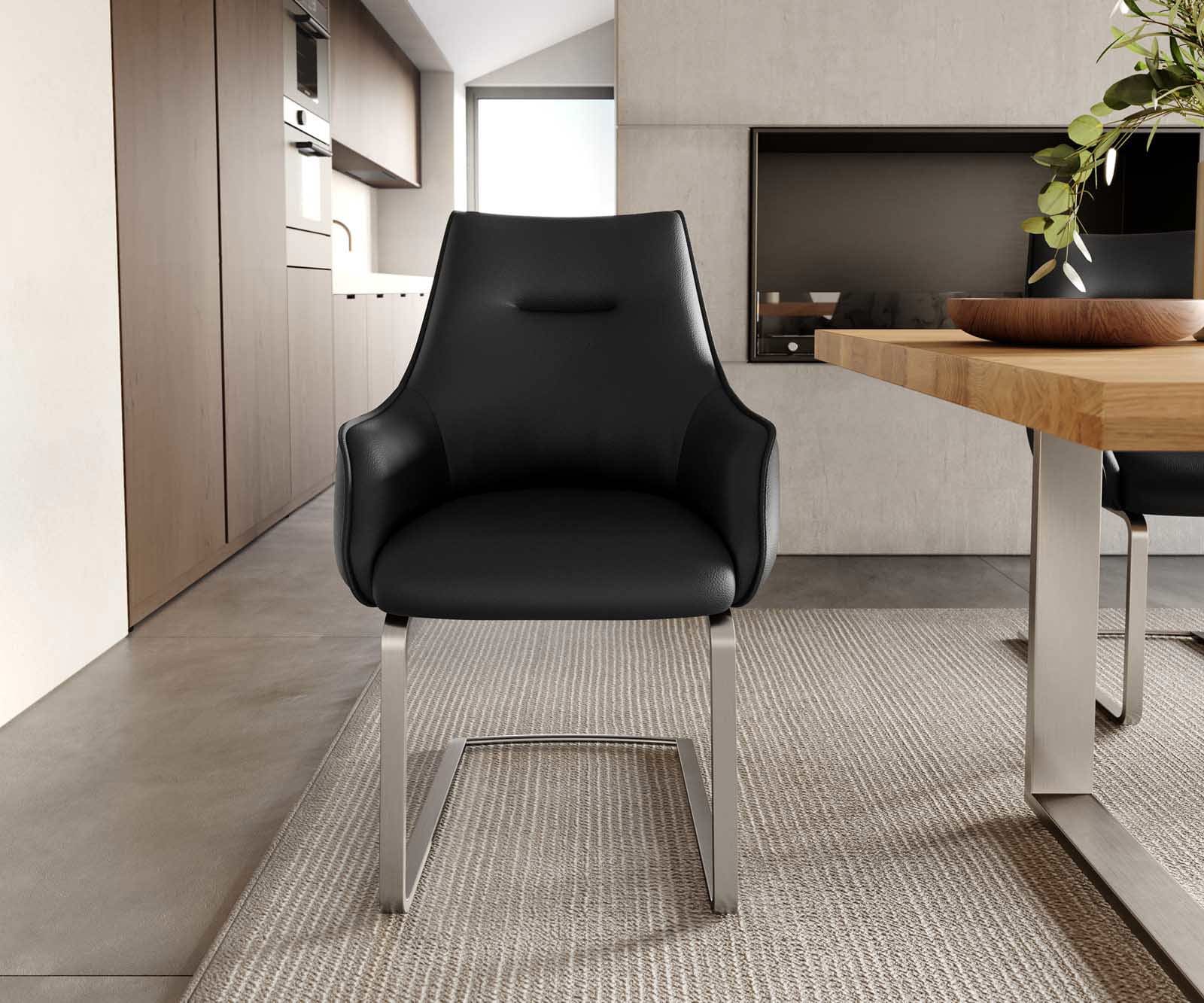 Freischwinger Alja-Flex mit Armlehnen Echt-Leder Schwarz Freischwinger flach Edelstahl Taschenfederkern 1 Freischwinger Alja-Flex mit Armlehnen Echt-Leder Schwarz Freischwinger flach Edelstahl Taschenfederkern 1