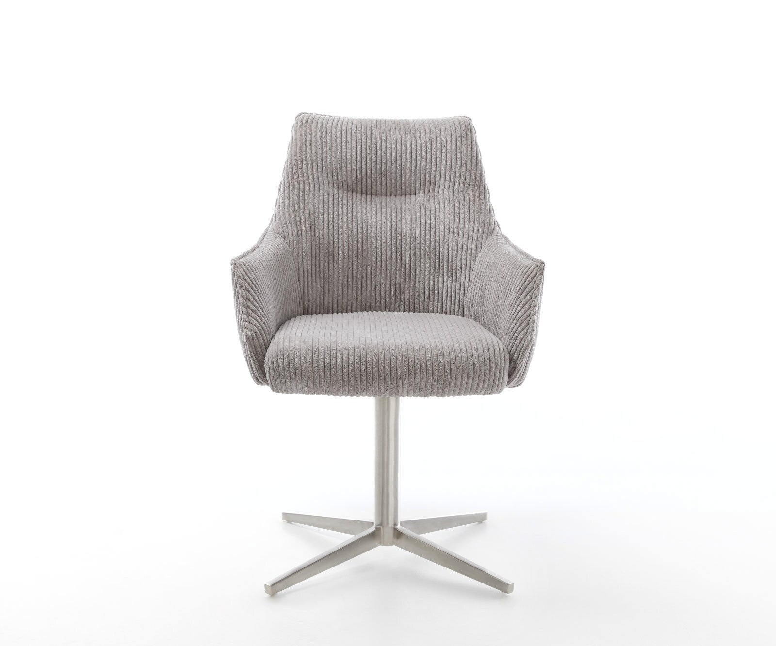 Chaise-pivotante Alja-Flex avec accoudoirs côtelé gris argenté pied de chaise 4 branches acier inoxydable brossé pivotement sur 360° ressorts ensachés 1