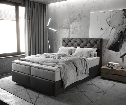 Boxspringbett Dream-Great 140x200 cm Mikrofaser Anthrazit Vintage mit TFK Matratze und Visco Topper