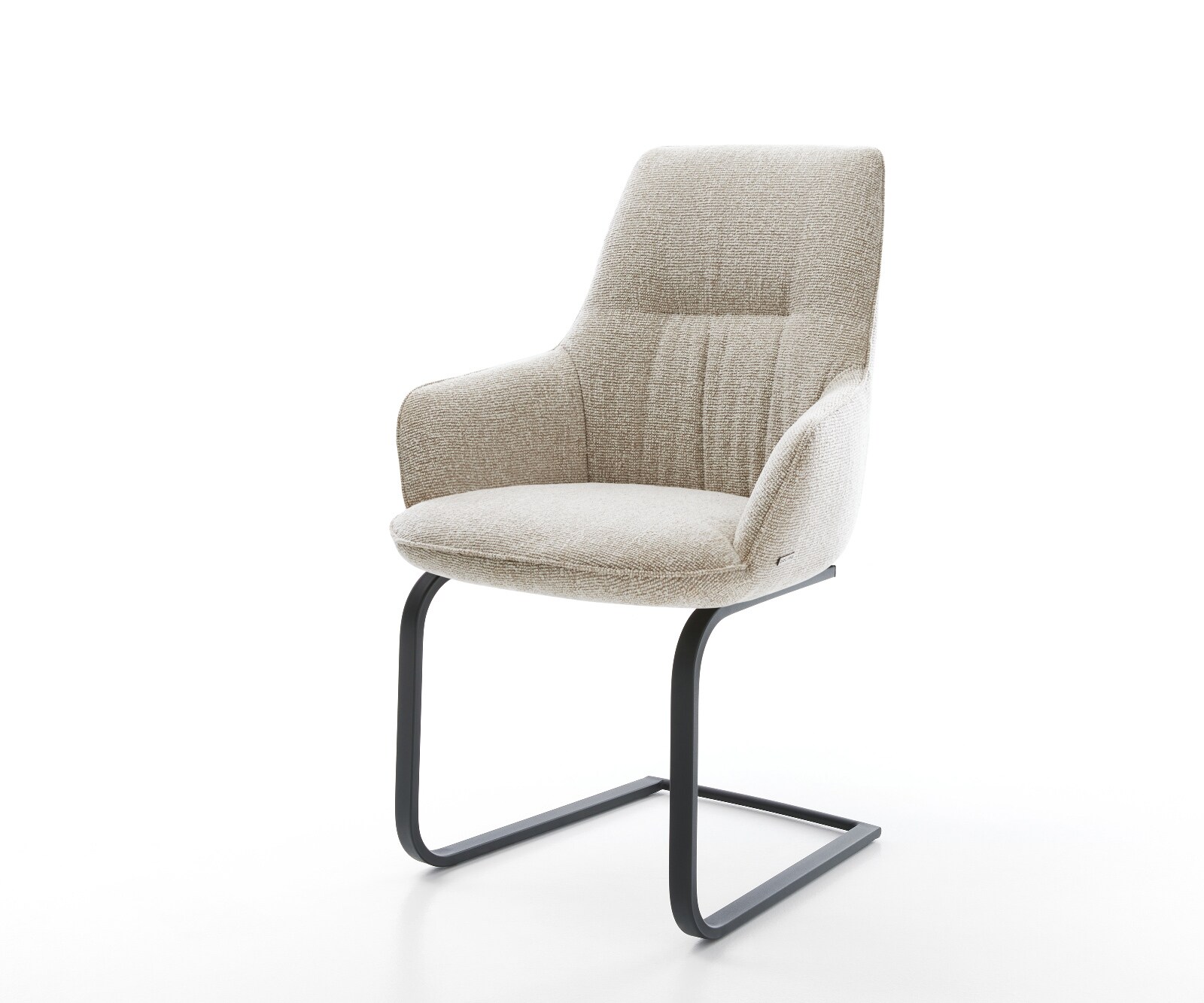Cantilever Zelia-Flex avec accoudoirs tissu tissé doux beige pied cantilever plat noir ressorts ensachés 1