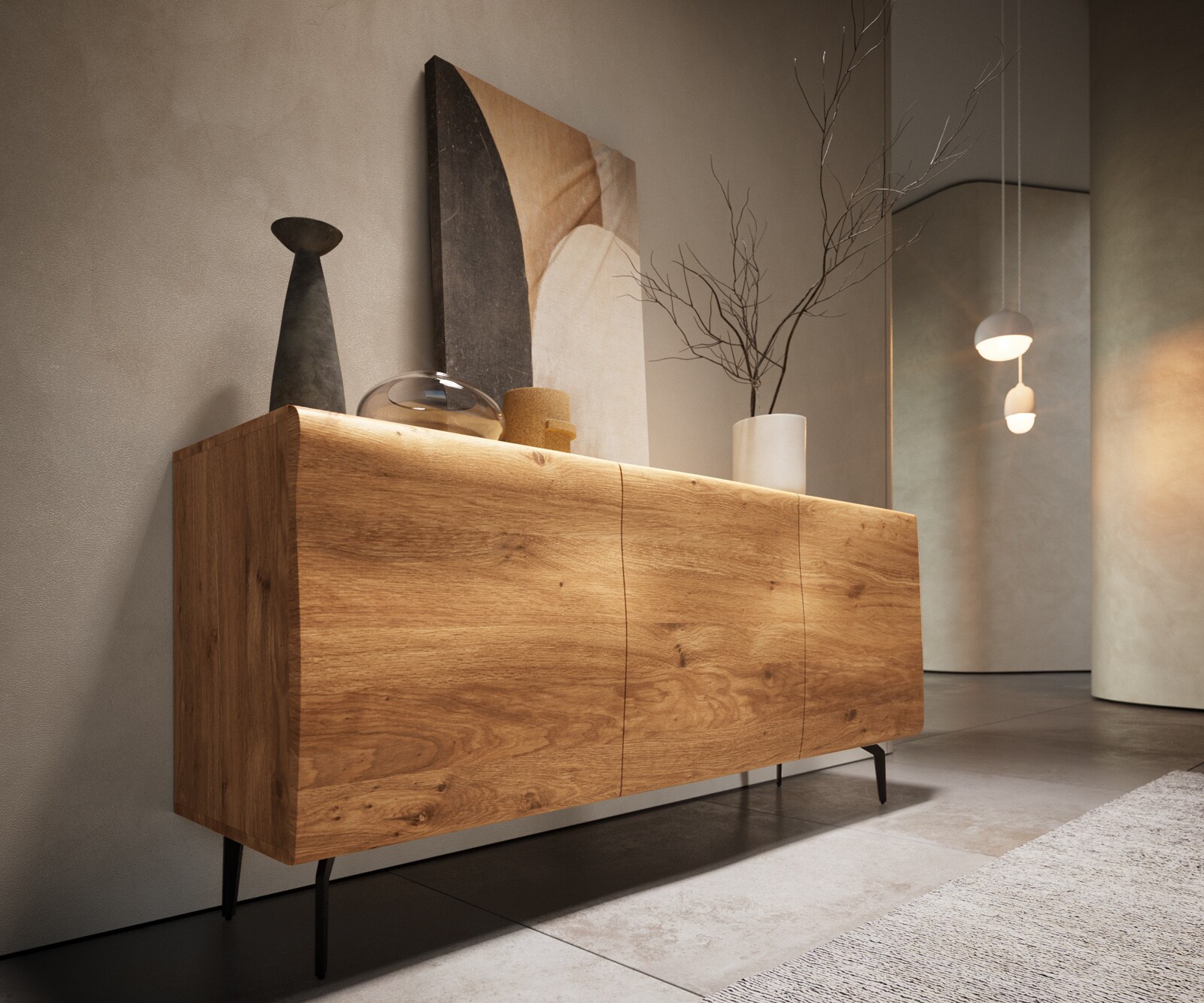 Sideboard New Live-Edge 145 cm Eiche Natur 3 Türen Winkelfuß Metall Schwarz 5