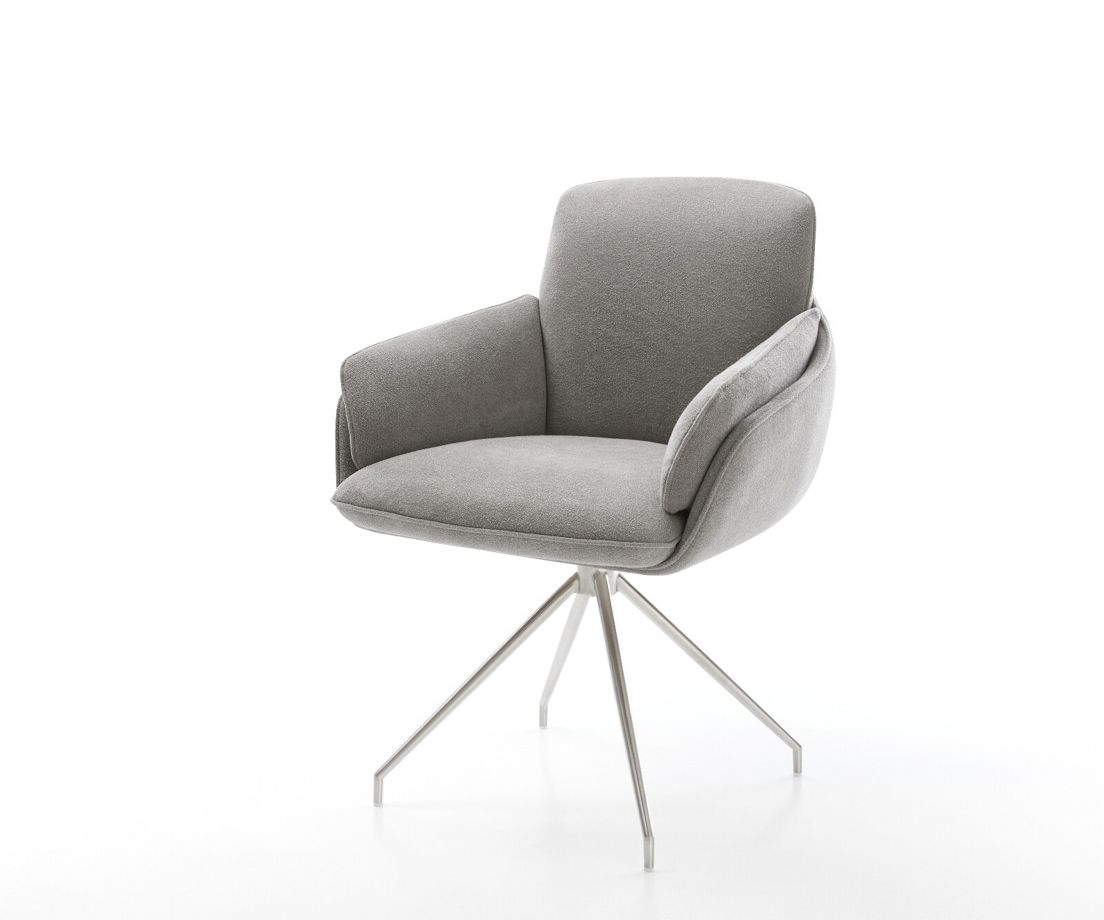 Esszimmerstuhl Luan-Flex mit Armlehnen Strukturstoff Soft Grau Kreuzgestell konisch Edelstahl 1