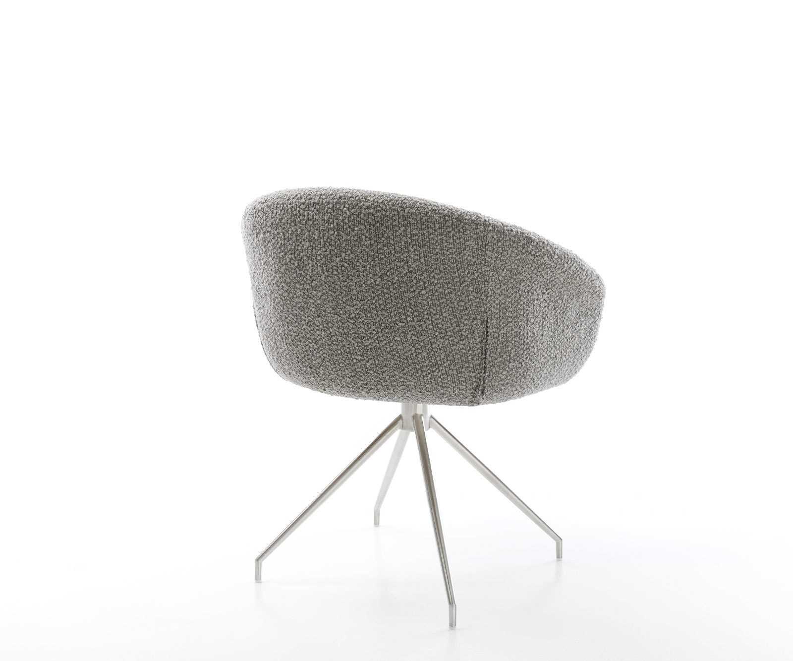 Chaise-pivotante Vinka-Flex avec accoudoirs bouclé gris argenté pied croisé conique acier inoxydable brossé pivotement sur 180° ressorts ensachés 4