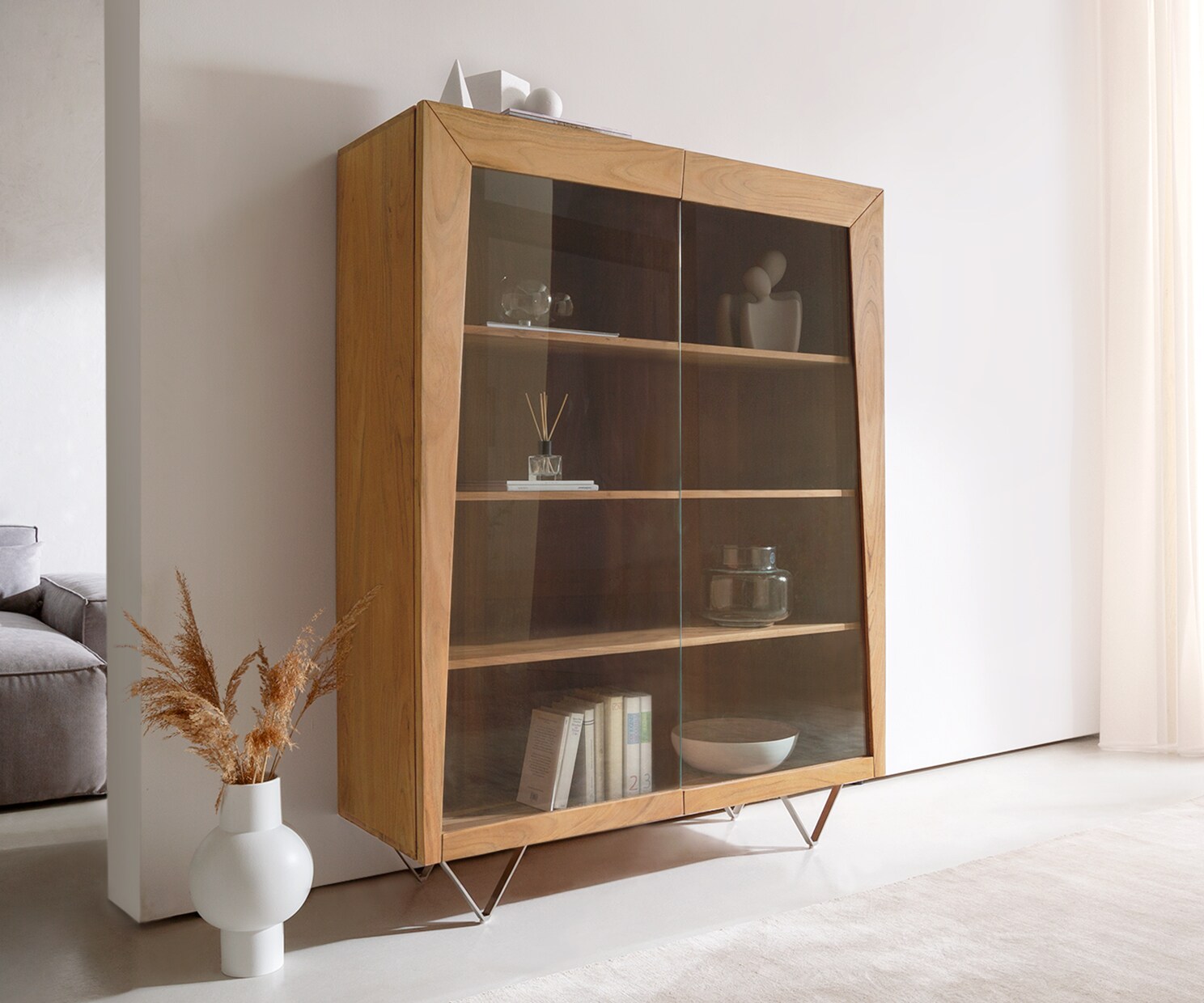 Highboard Kayu Akazie Natur Massivholz Hochschrank 2