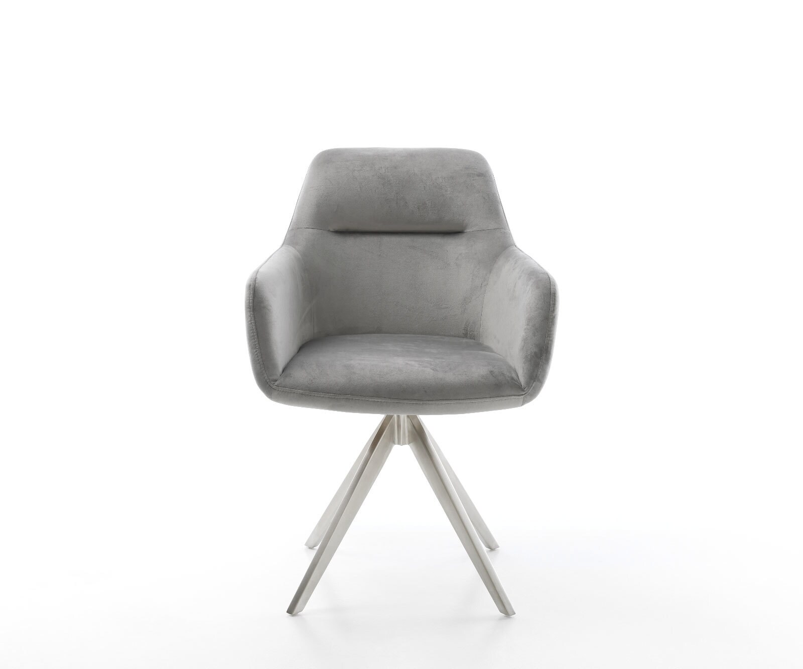 Chaise-de-salle-à-manger Pejo-Flex velours gris pied croisé angulaire acier inoxydable brossé ressorts ensachés 2 Chaise-de-salle-à-manger Pejo-Flex velours gris pied croisé angulaire acier inoxydable brossé ressorts ensachés 2