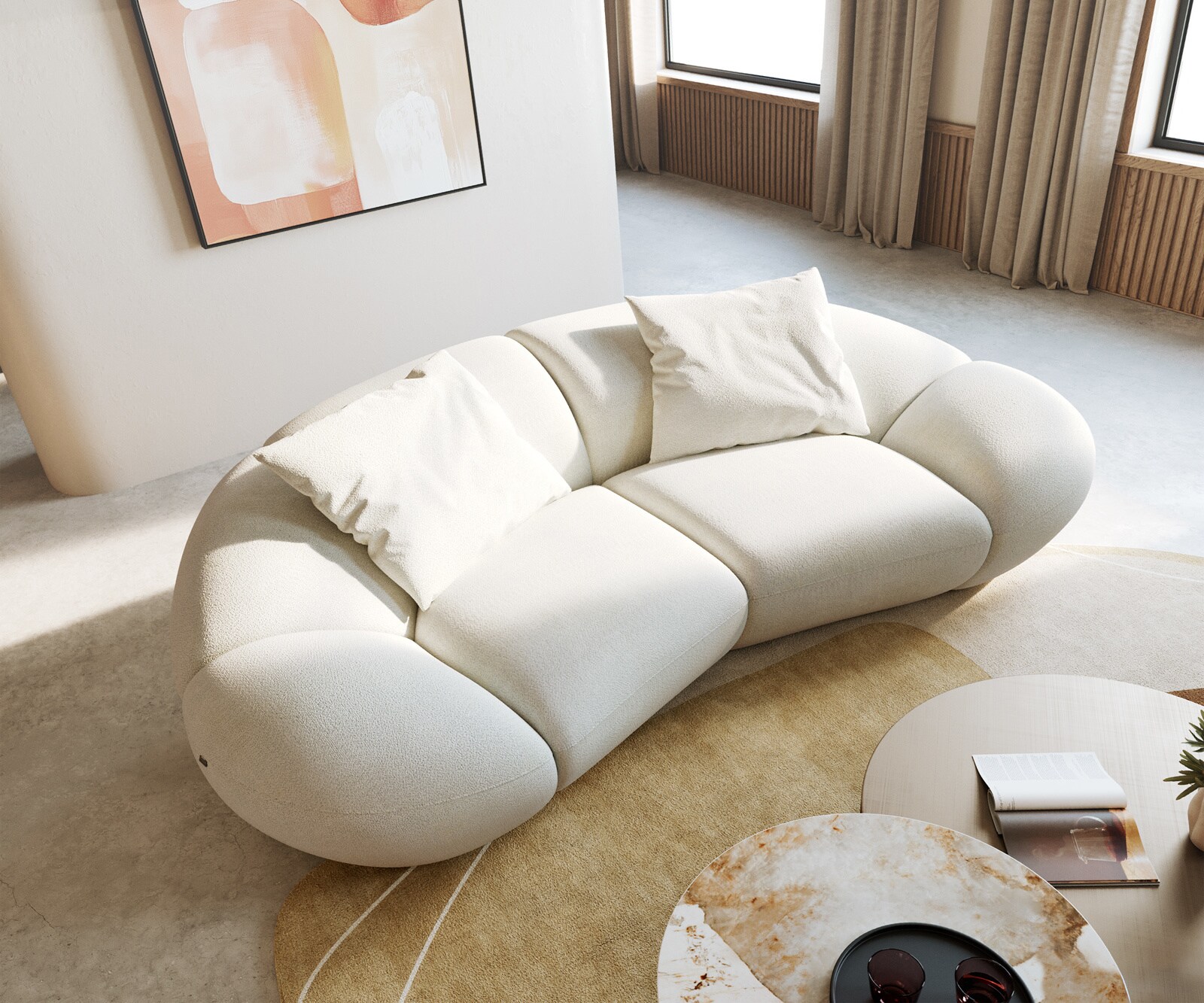 2-Sitzer Lunna 280x170 cm Bouclé Soft Beige 2 Kissen 1