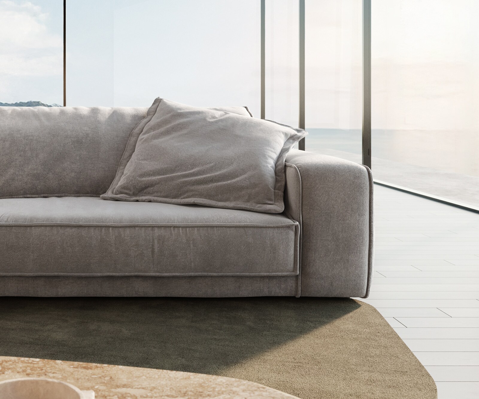 Big-Sofa Snoosh 400x150 cm Strukturstoff Soft Grau Recamiere links 5