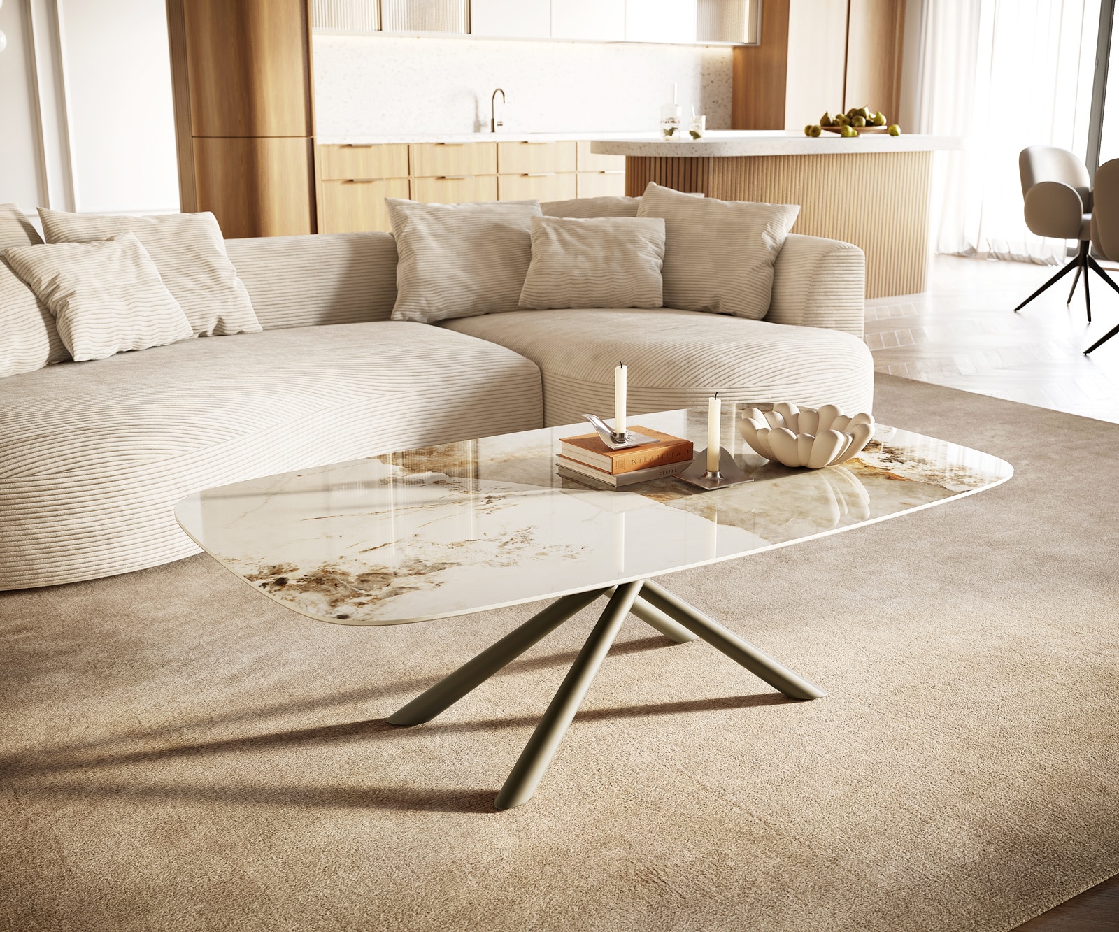 Table basse Edge Boot 140x80 cm céramique Minas Melange Sarity Metall finition effet titane 1