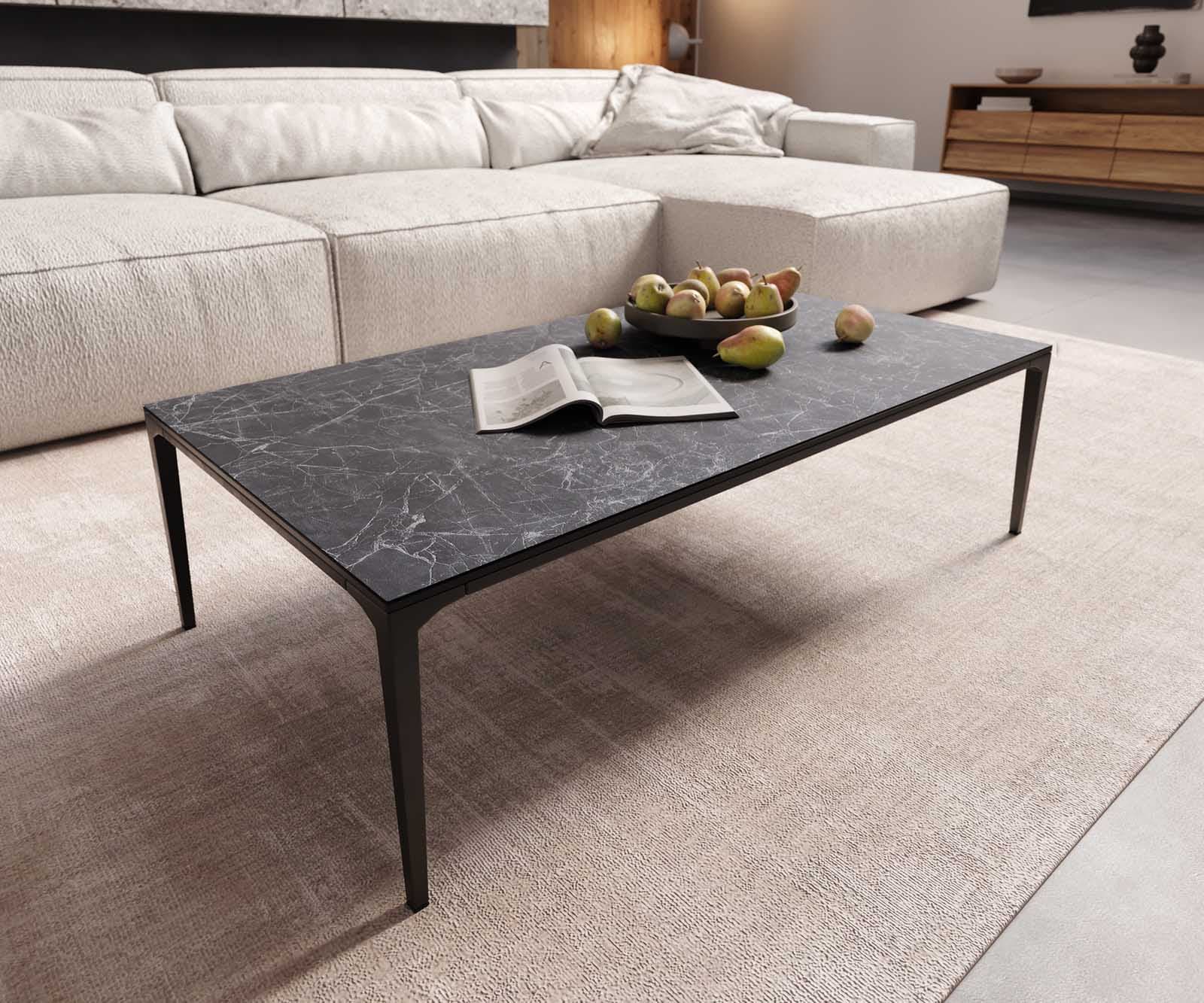 Wohnzimmertisch Levente Keramik Laminam® Nero Greco Anthrazit 110x60 cm Gestell Metall Schwarz