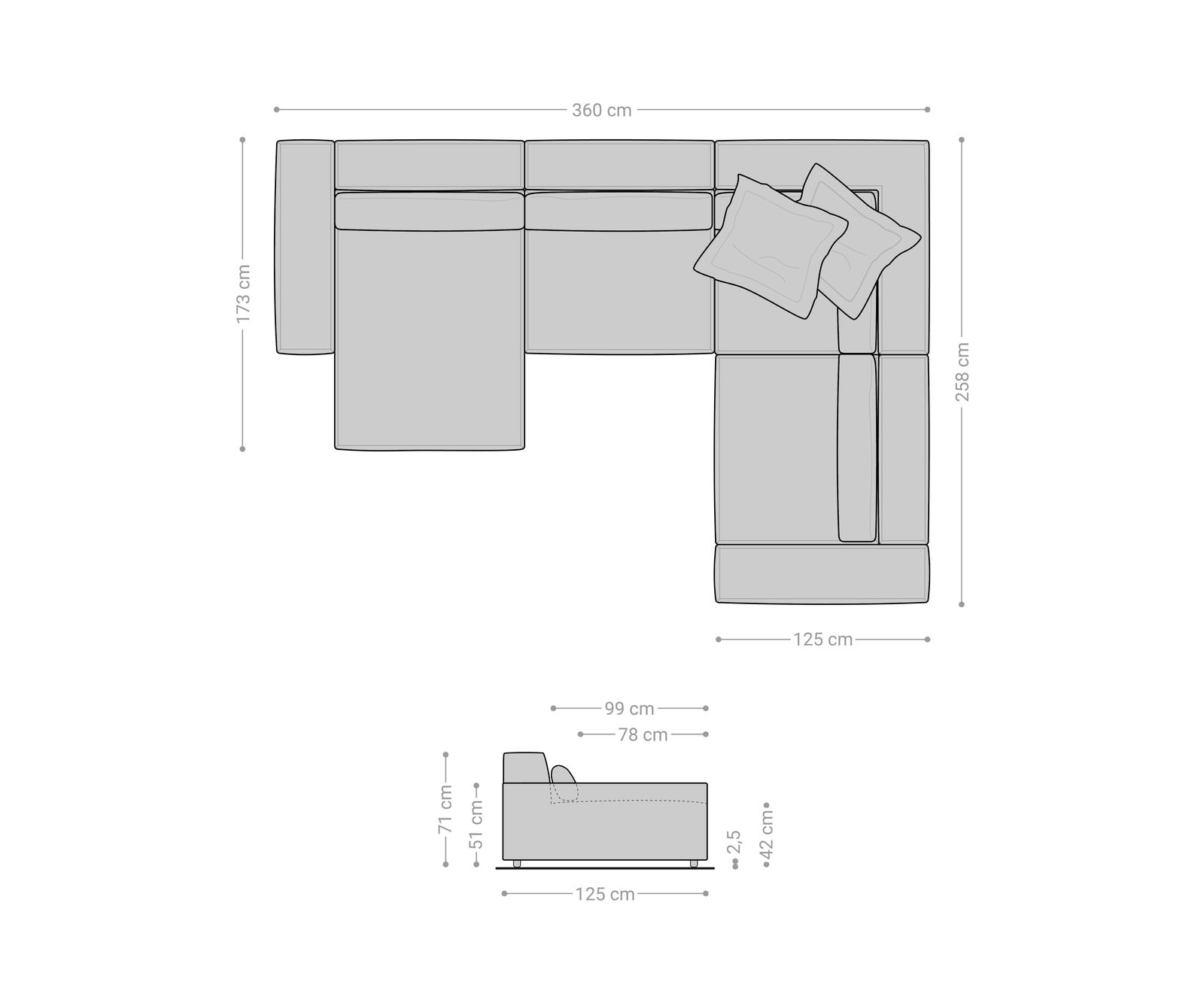 Wohnlandschaft Sirpio XL 360x260 cm Mikrofaser Khakibraun Recamiere variabel 8