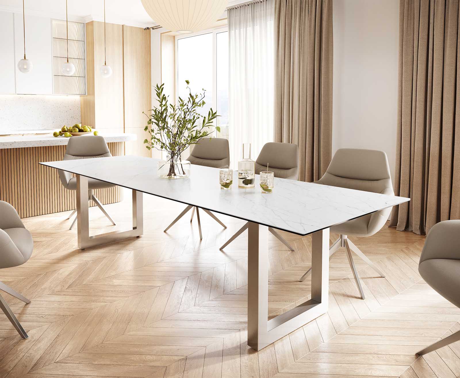Esstisch Edge 300x100 Keramik Laminam® Statuarietto Weiß Edelstahl Breit Esstisch Edge 300x100 Keramik Laminam® Statuarietto Weiß Edelstahl Breit