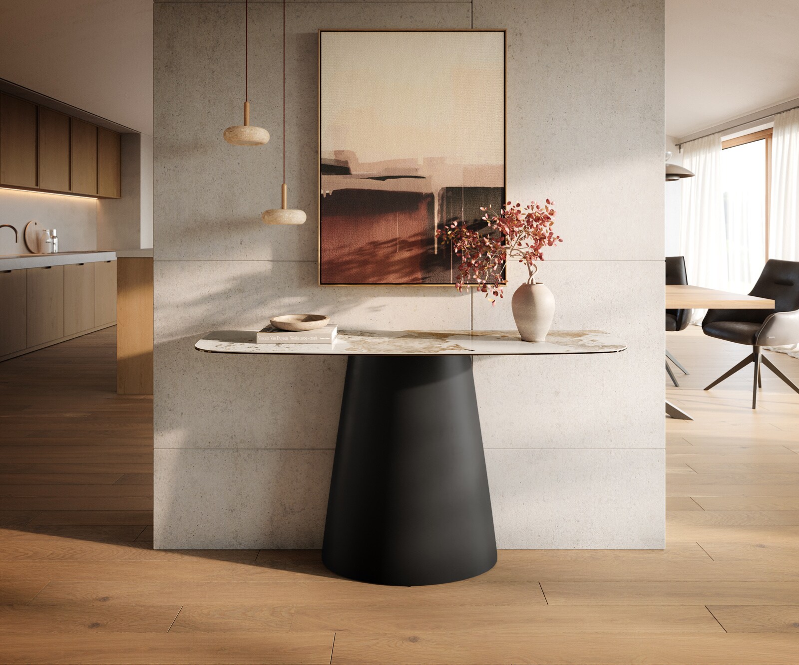 Console Edge forme bateau 140x40 cm Céramique Minas Melange Weiß-Beige Conos Métal Noir 4