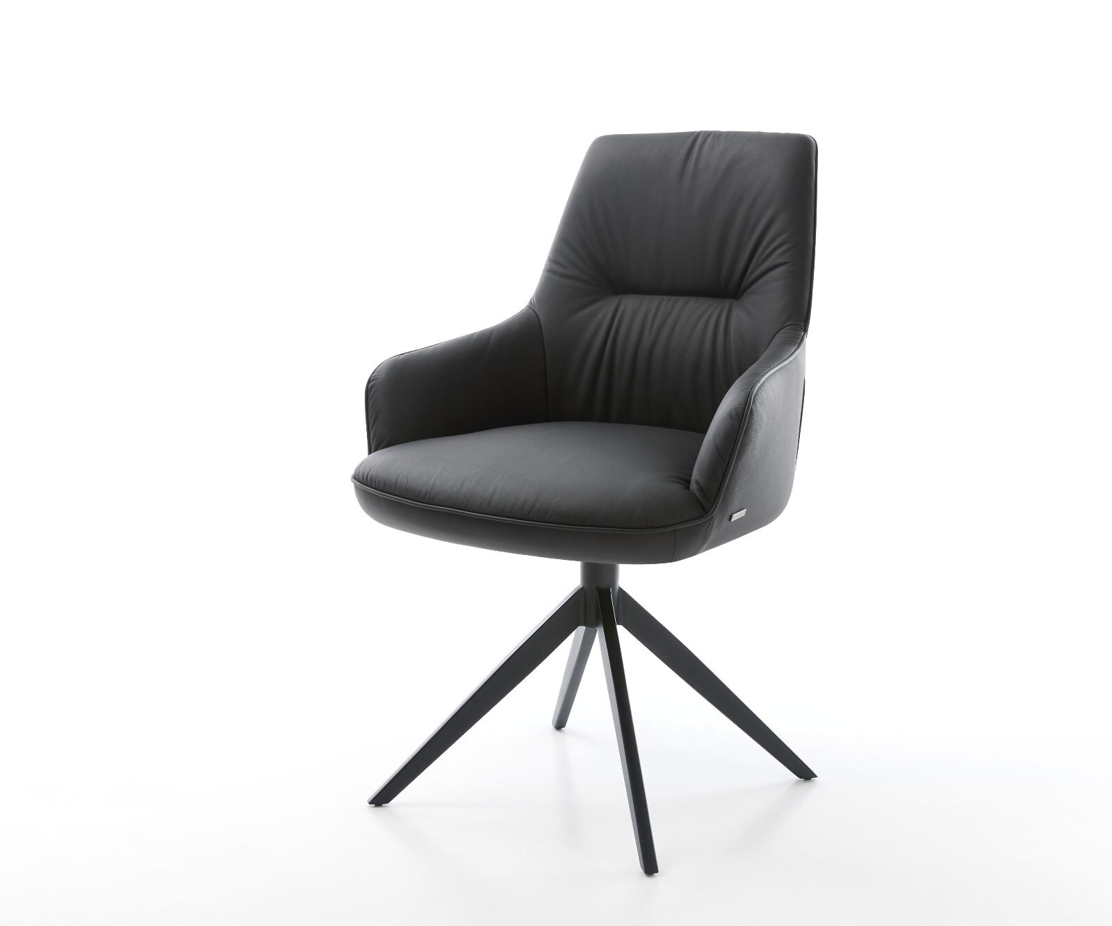 Chaise-pivotante Zelia-Flex cuir de vache noir pied croisé large noir pivotement sur 360° fonction bascule ressorts ensachés