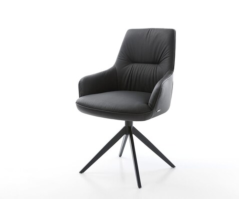 Chaise-pivotante Zelia-Flex cuir de vache noir pied croisé large noir pivotement sur 360° fonction bascule ressorts ensachés