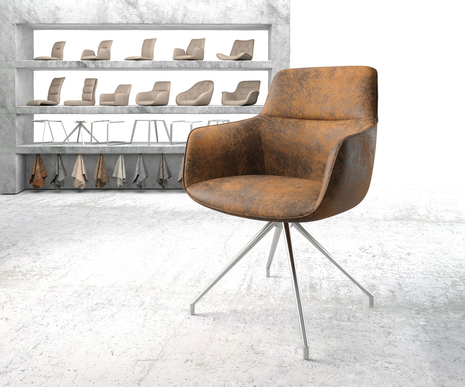 Chaise-pivotante Pejo-Flex brun antique cadre croisé conique acier inoxydable pivote sur 180°