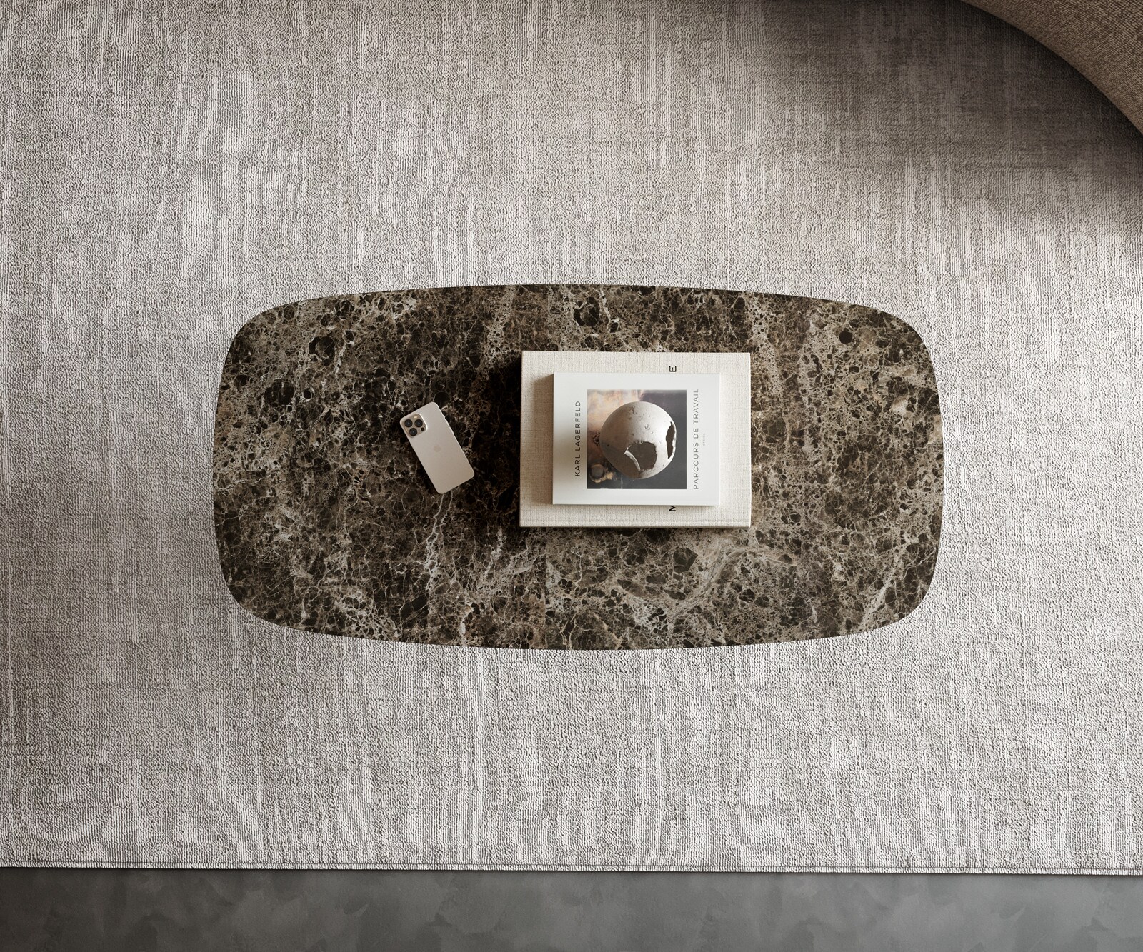 Table basse Edge Boot 100x50 cm céramique Laminam® Emperador Extra Lucidato brun foncé Sarity métal noir 4