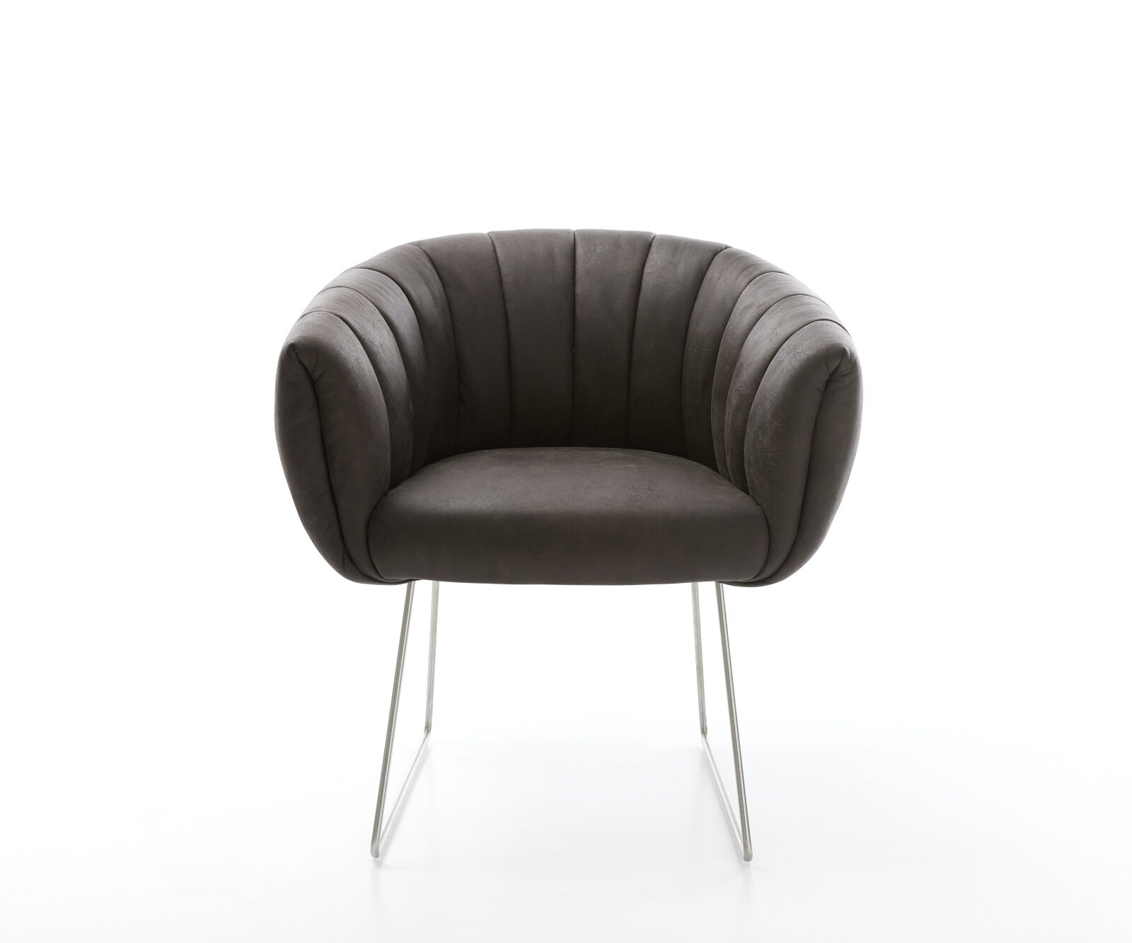 Esszimmerstuhl Jada-Flex Mikrofaser Anthrazit Vintage Kufengestell Edelstahl Taschenfederkern 2