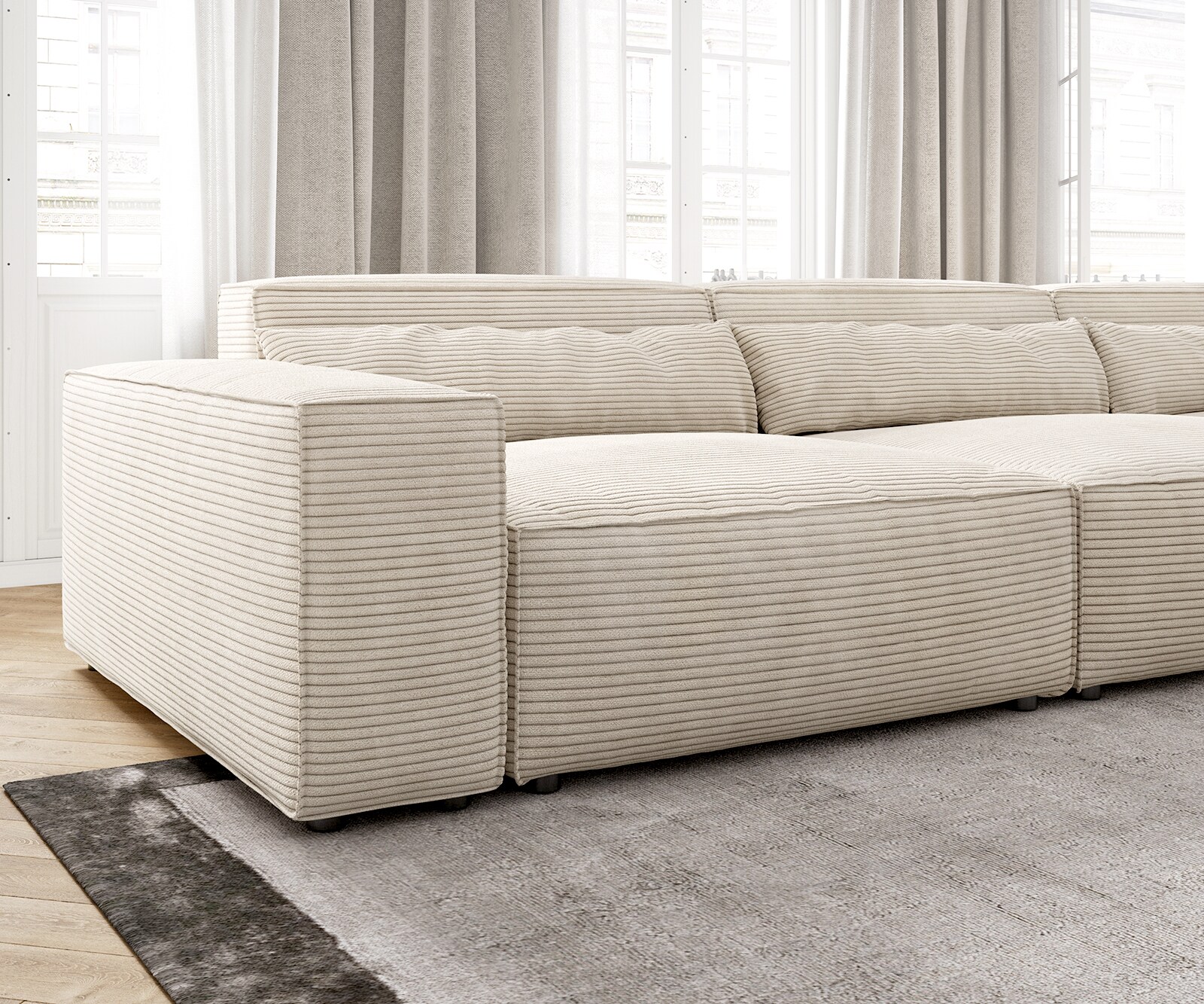 Ecksofa Sirpio XL 370x170 cm Cord Beige Recamiere variabel 3