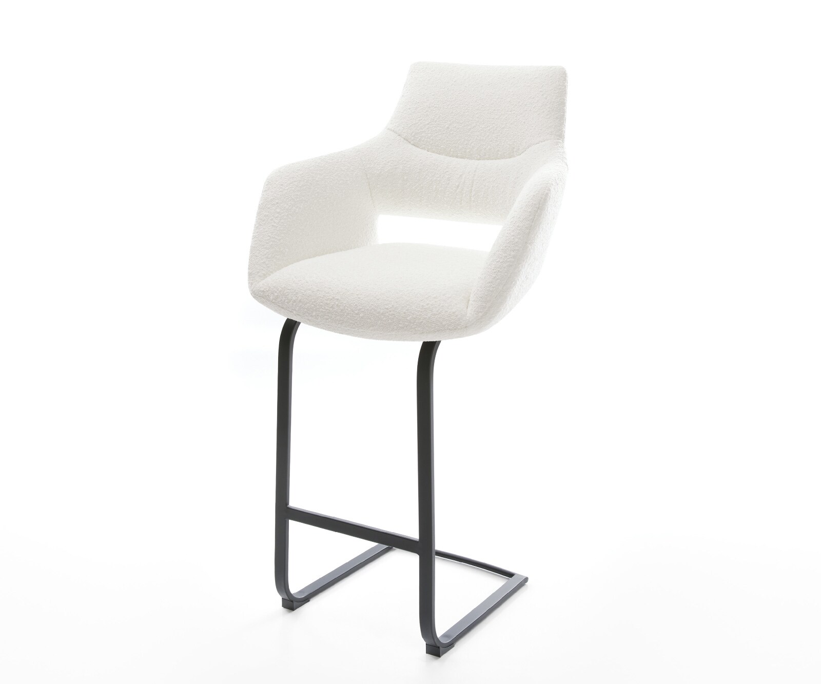 Barstuhl Yago-Flex Bouclé Creme-Weiß Freischwinger Flach Metall Schwarz Taschenfederkern 1