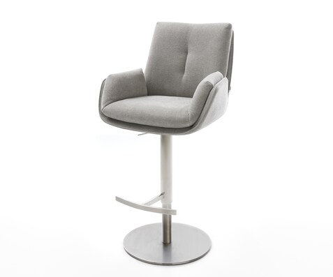 Chaise-de-bar Clea-Flex Tissu structuré Soft Grey Pied pivotant réglable en hauteur Acier inoxydable pivotant