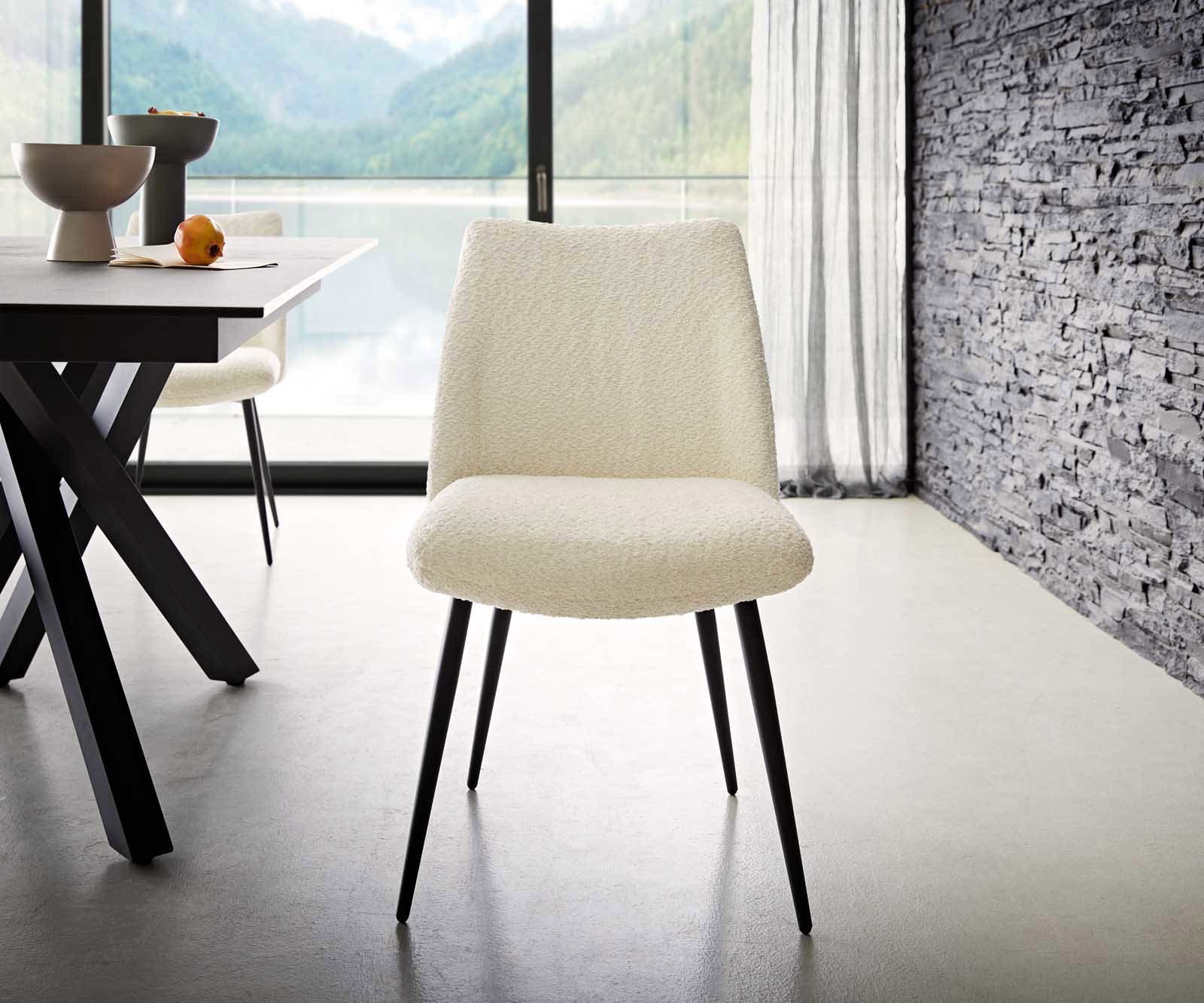 Esszimmerstuhl Elso-Flex Bouclé Weiß 4-Fuß konisch Schwarz Taschenfederkern 2