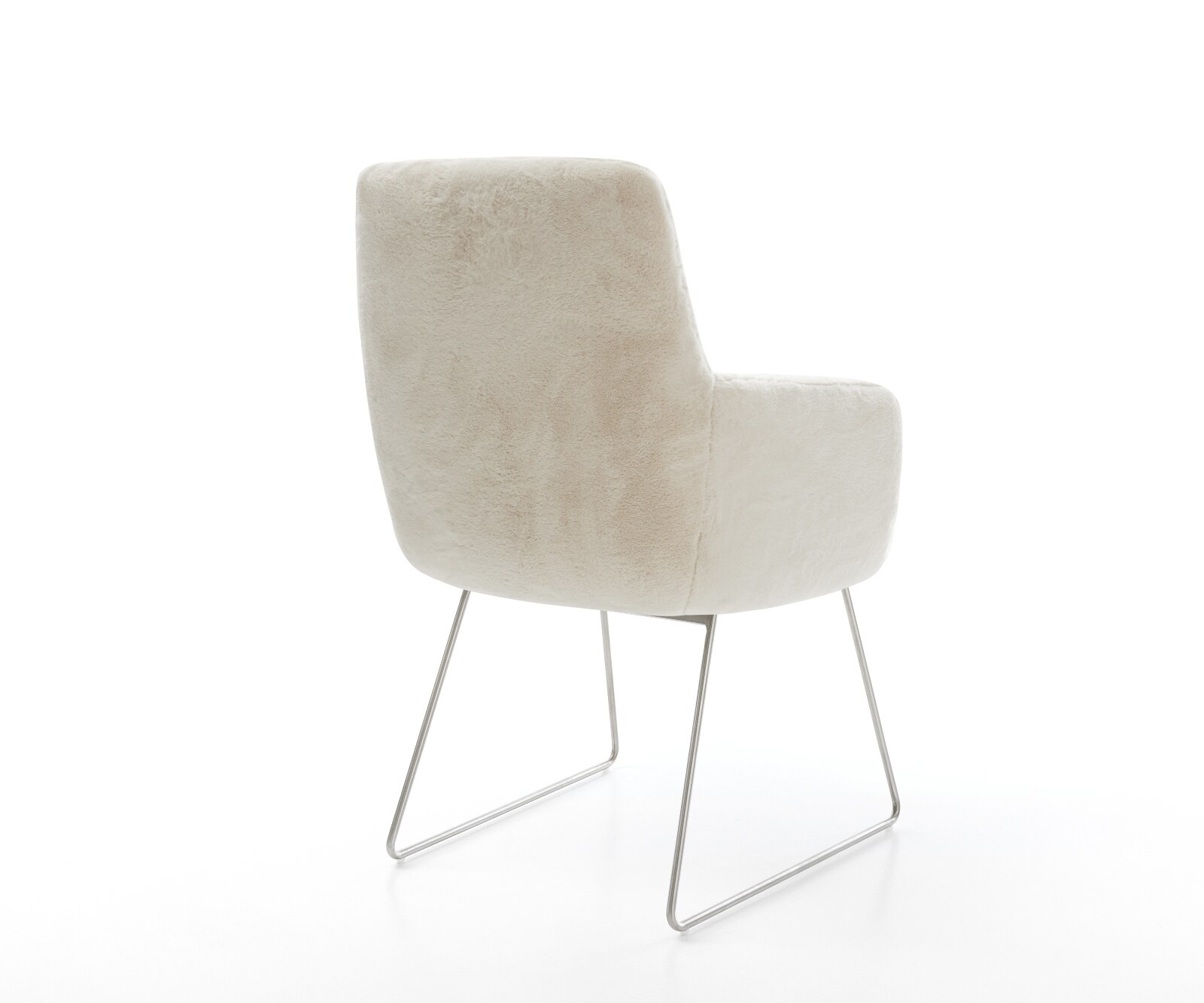 Chaise-de-salle-à-manger Heira-Flex avec accoudoirs peluche crème-blanc pied trapèze acier inoxydable resorts ensachés 5