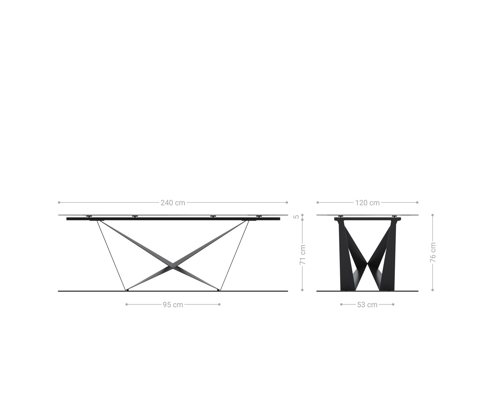 Esstisch Edge Boot 240x120 Reliefglas Rauchschwarz 3D-Design Spider Flachstahl Schwarz 10