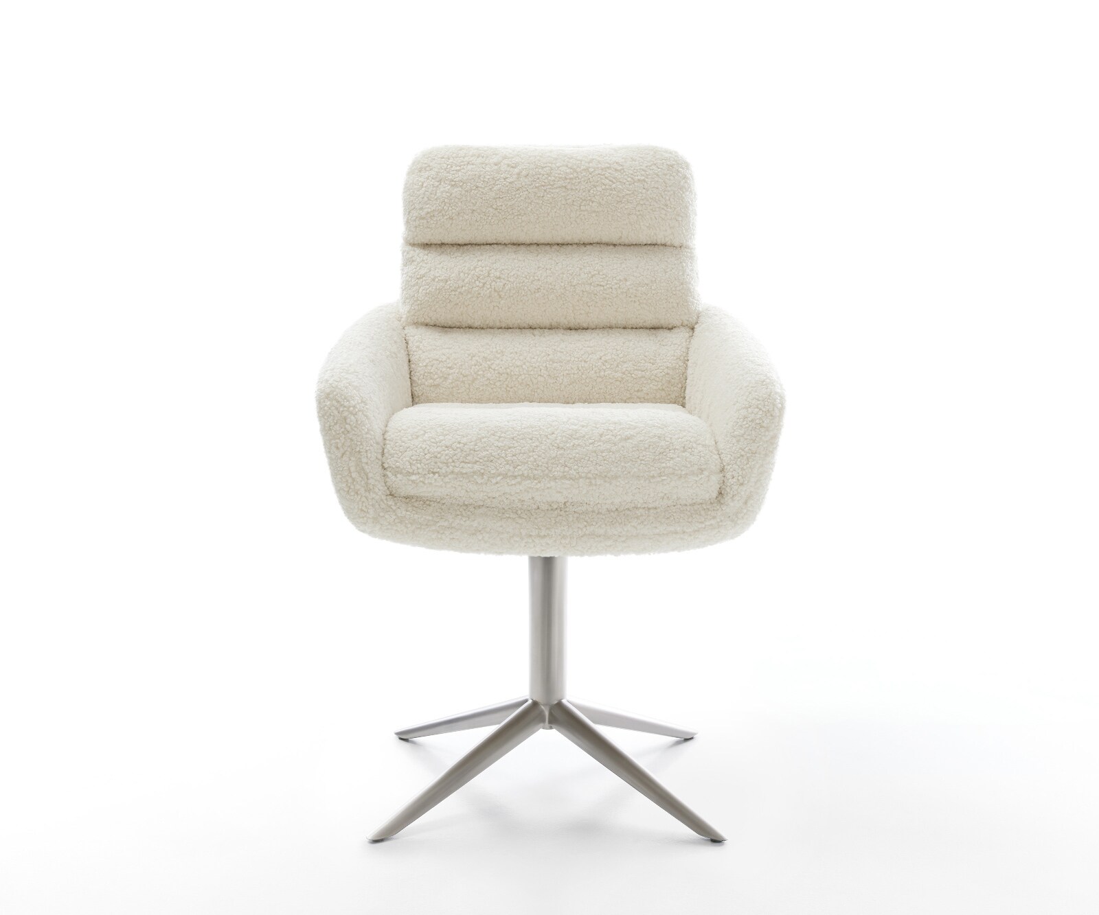 Chaise-pivotante Abelia-Flex avec accoudoirs tissu teddy beige pied de chaise 4 branches acier inoxydable pivotement sur 360° fonction bascule 1