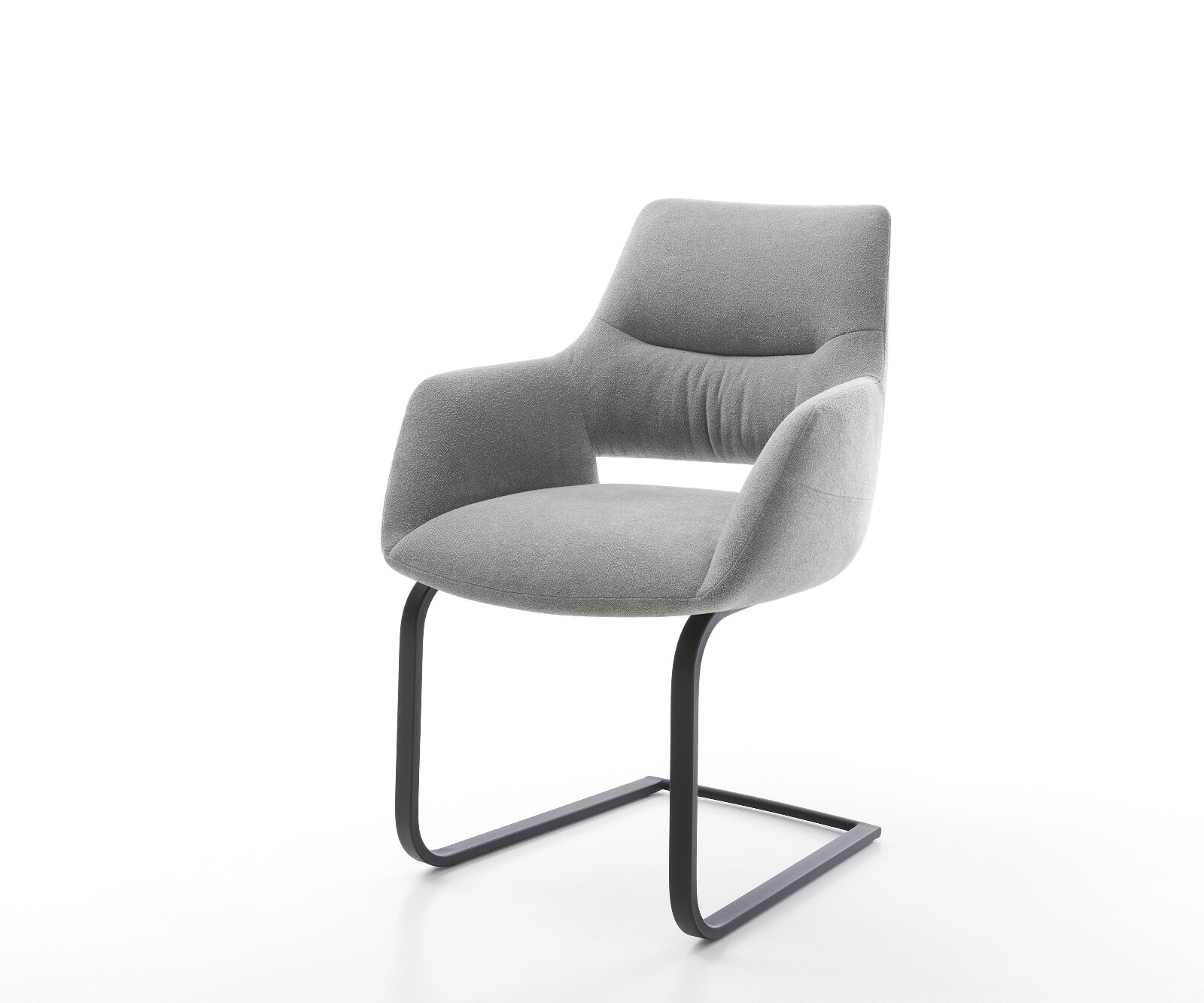 Cantilever Yago-Flex avec accoudoirs tissu structuré doux gris pied cantilever plat noir resorts ensachés