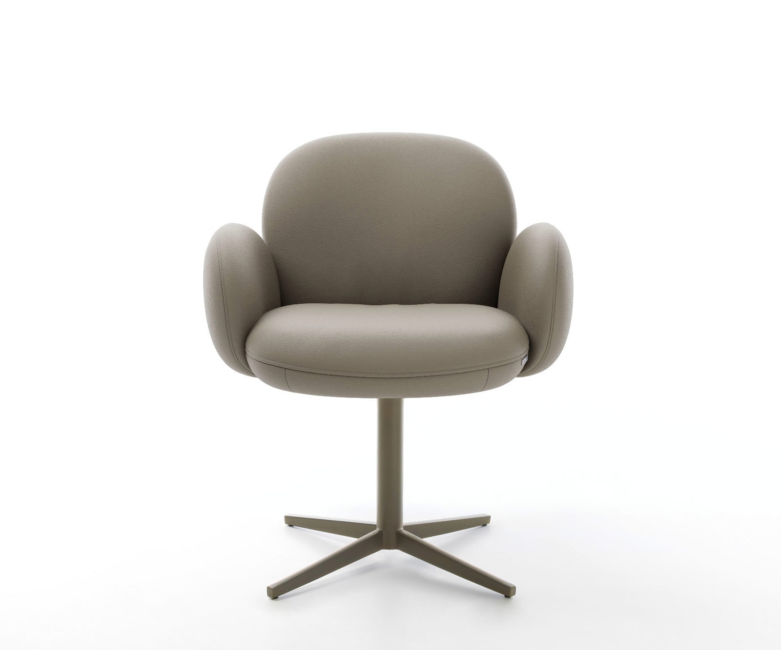 Chaise-pivotante Nube-Flex avec accoudoirs cuir de vache couleur boue pied de chaise 4 branches aspect titane pivotement sur 360° ressorts ensachés 2