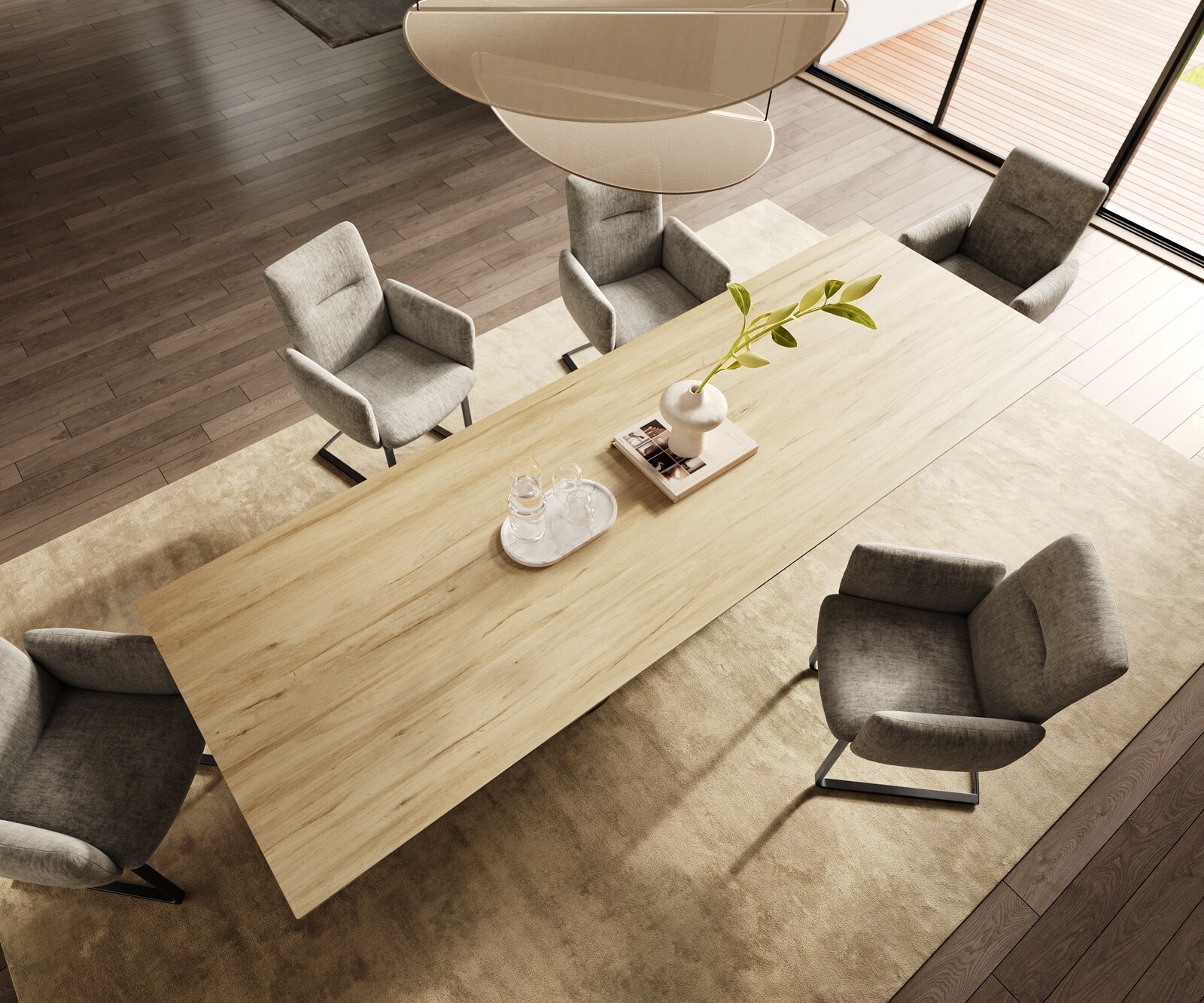Esstisch Edge 300x100 Keramik Laminam® Sabbia Eichefarbig Pilier Edelstahl Graphit 4
